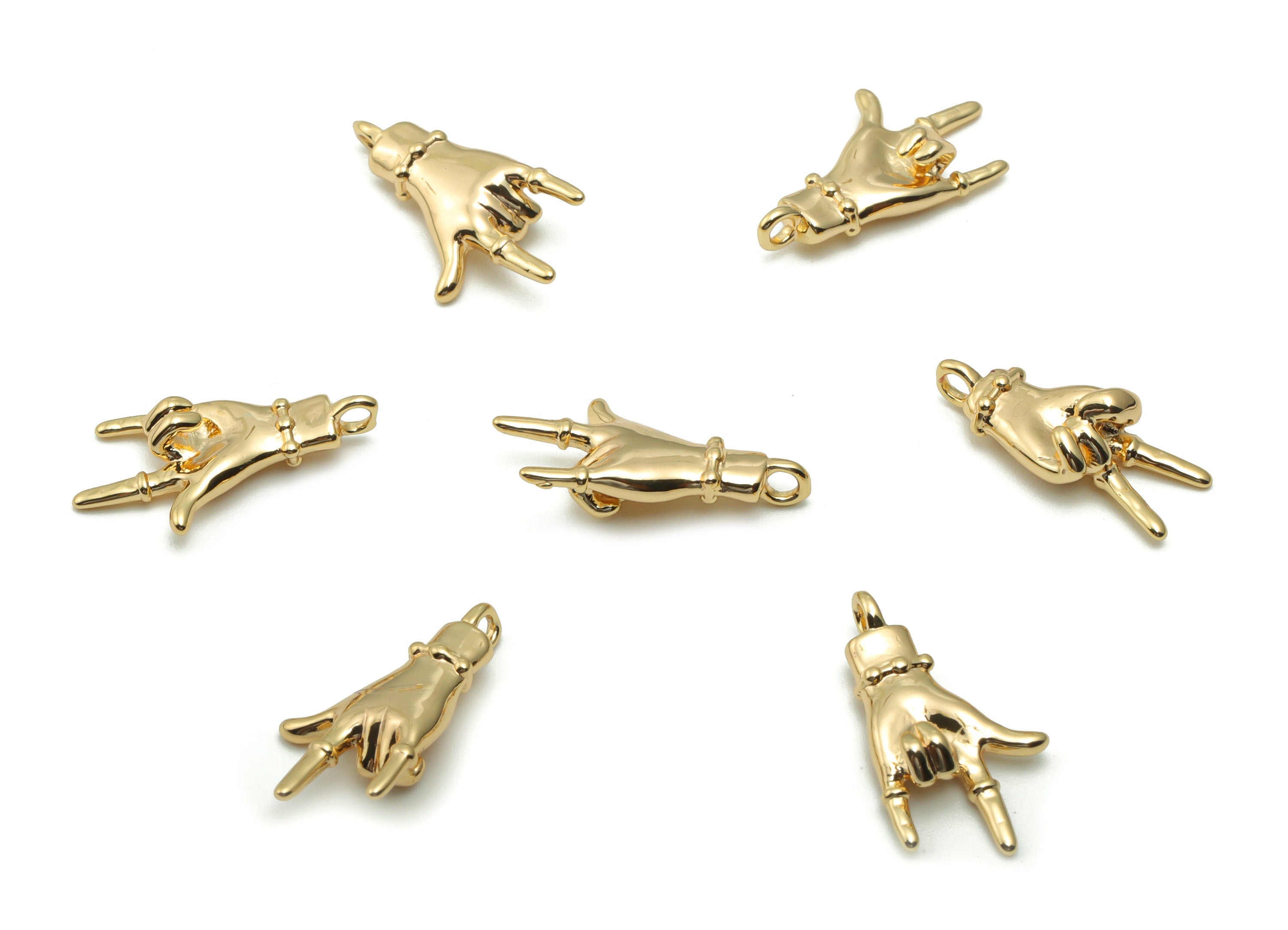Brass Hand Sign Earring Charms - Gold Rock and Roll Sign Pendant - 18K Real Gold Plated Brass - Jewelry Supplies - 18.05x9.92x4.04mm-RGP4177 - DOMEDBAZAAR