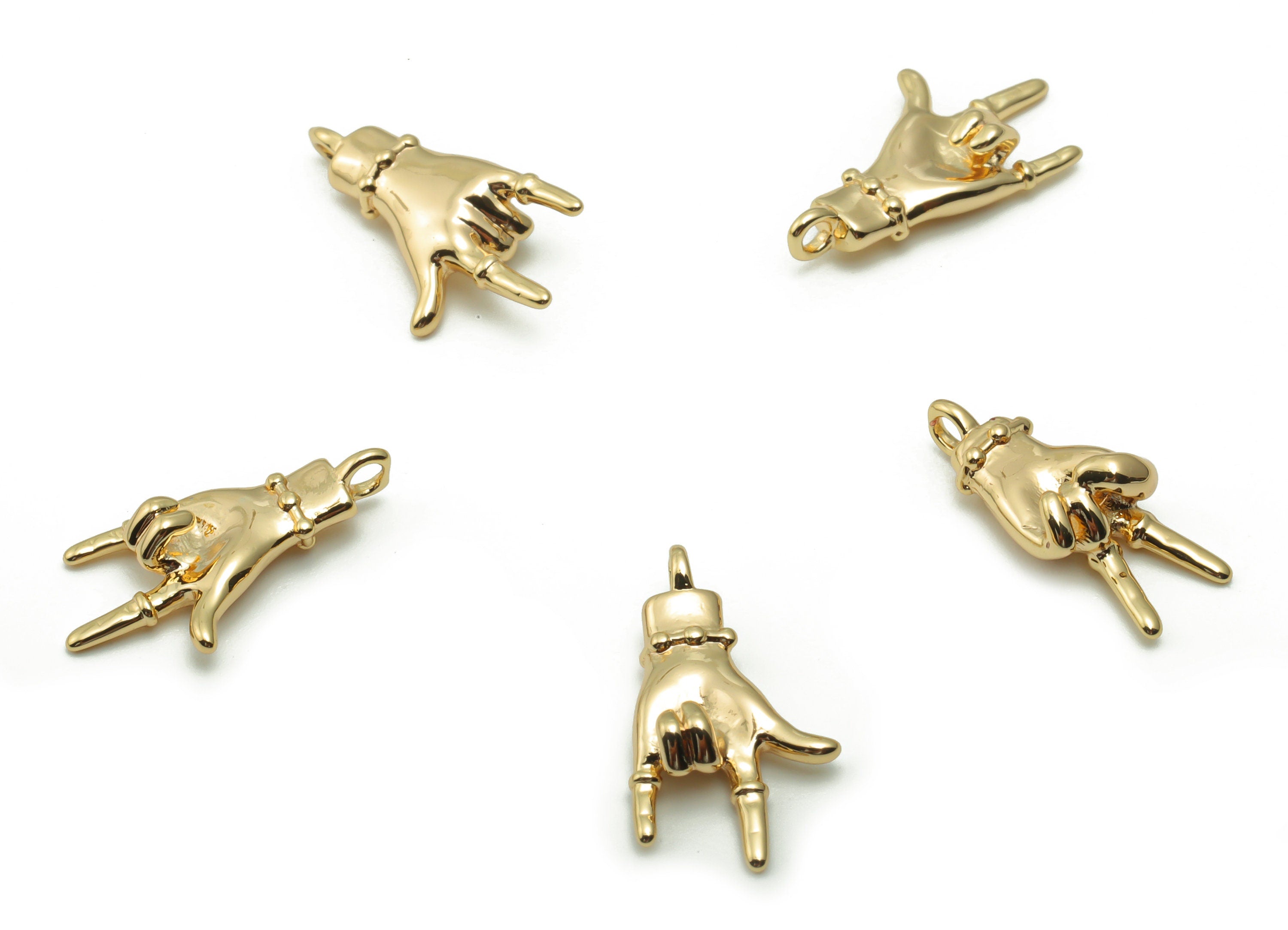 Brass Hand Sign Earring Charms - Gold Rock and Roll Sign Pendant - 18K Real Gold Plated Brass - Jewelry Supplies - 18.05x9.92x4.04mm-RGP4177 - DOMEDBAZAAR