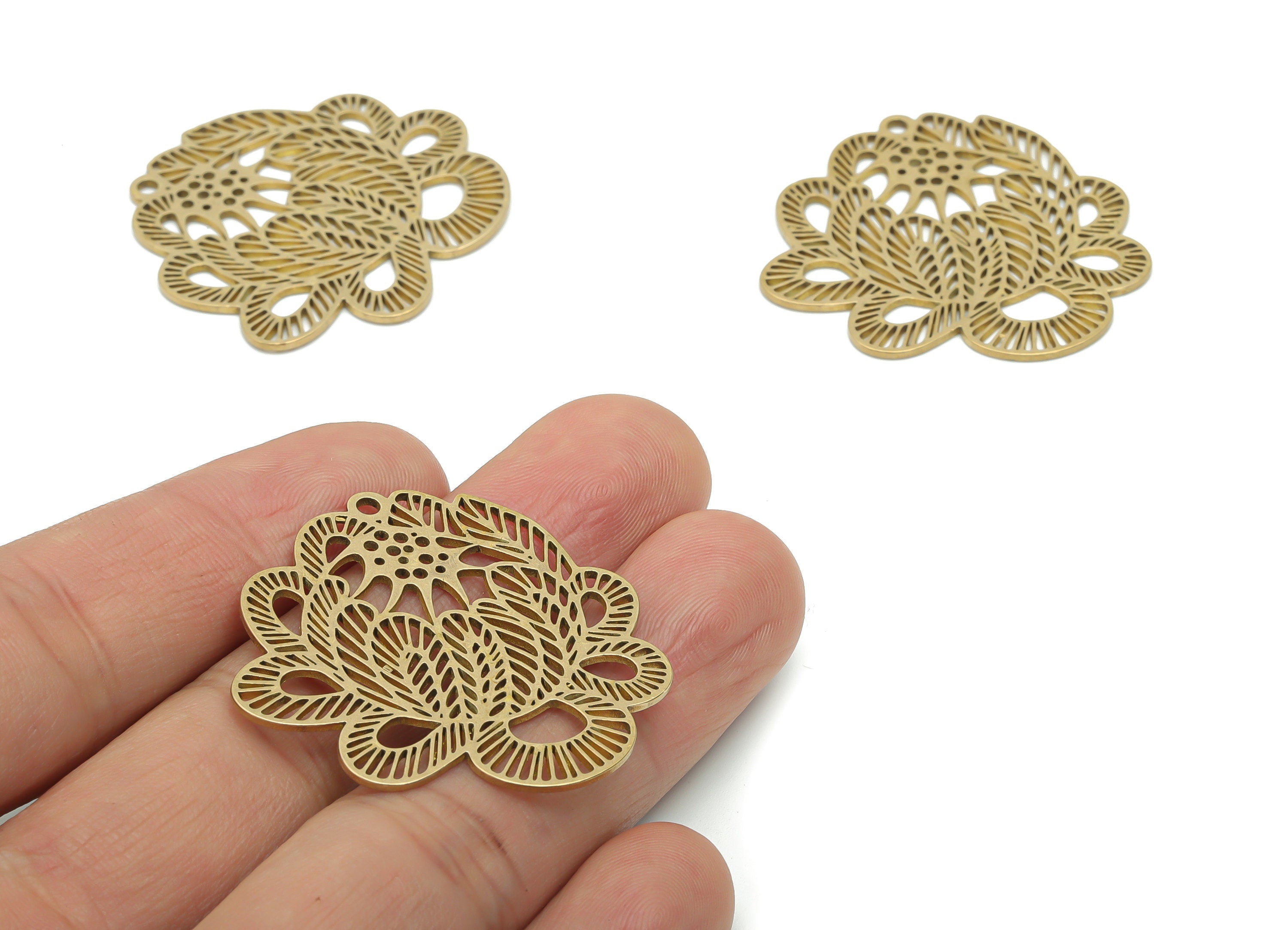 Brass Fropical Flowers Earring Charms - Raw Brass Flowers Pendant - Jewelry Making Supplies - 37.12x37.12x0.86mm - PPA1604 - DOMEDBAZAAR