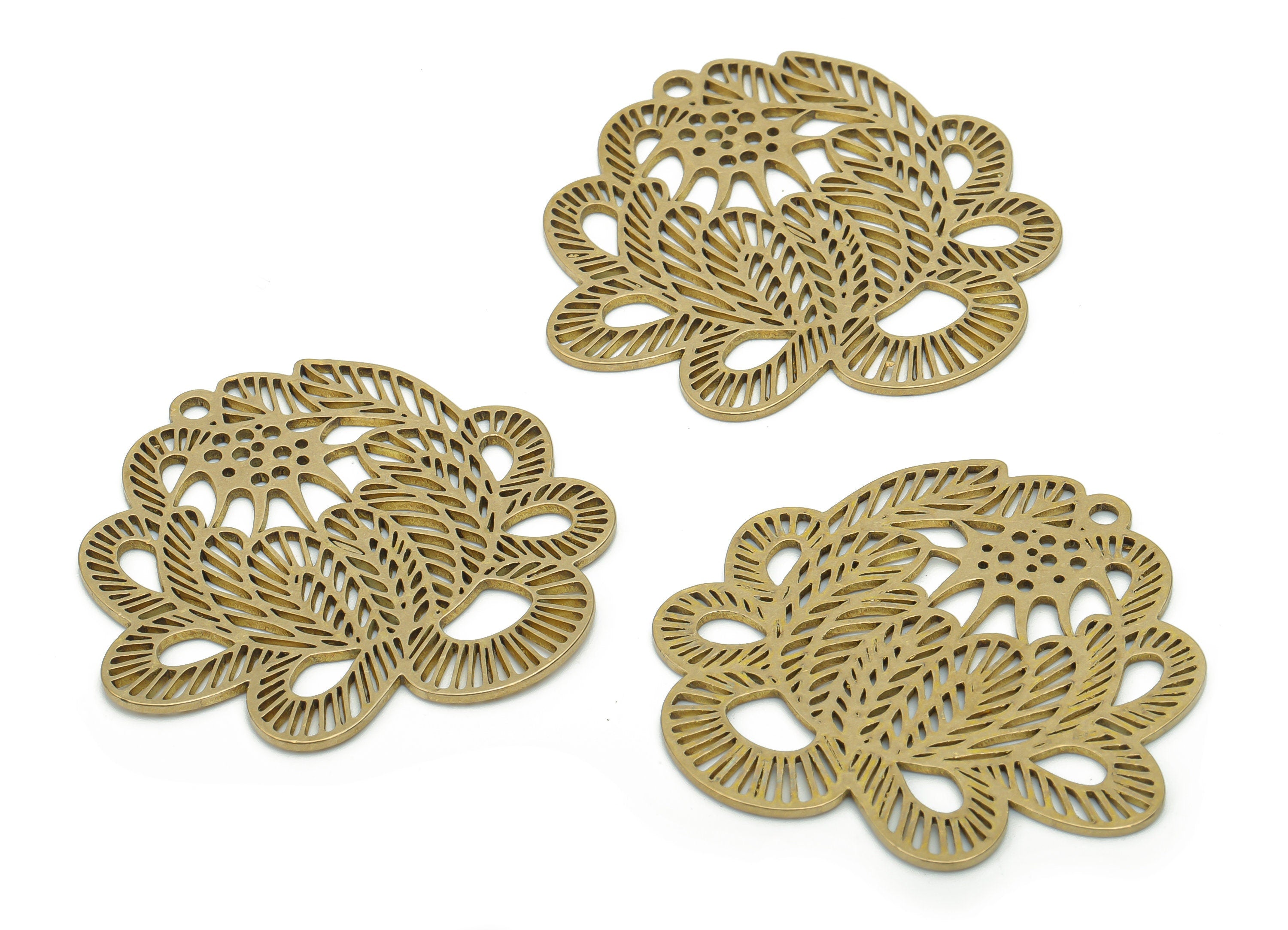 Brass Fropical Flowers Earring Charms - Raw Brass Flowers Pendant - Jewelry Making Supplies - 37.12x37.12x0.86mm - PPA1604 - DOMEDBAZAAR