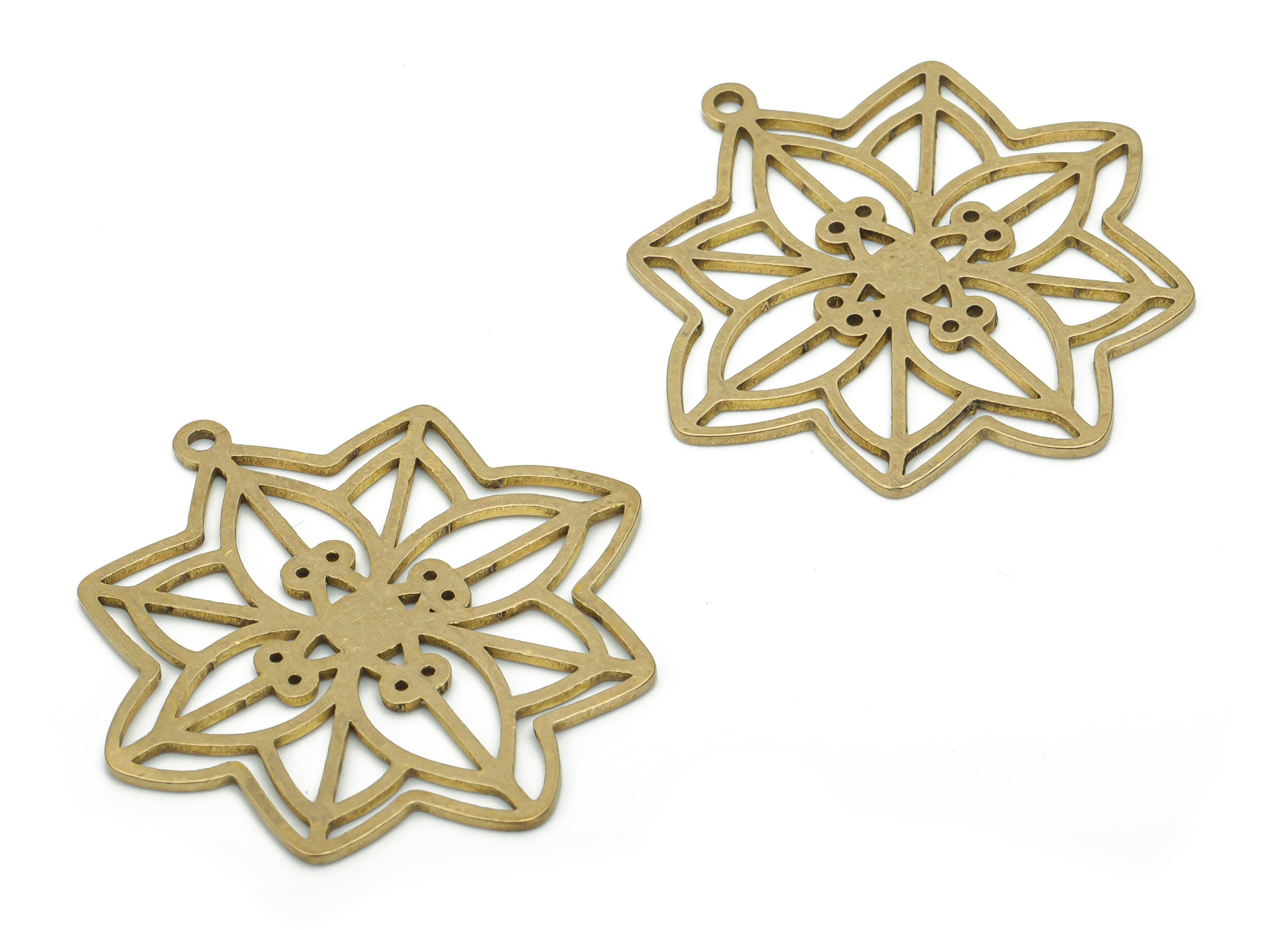 Brass Flower Earring Charms - Raw Brass Flower Pendant - DIY Jewelry Making Supplies - 35.74x33.32x0.84mm - PPA1771 - DOMEDBAZAAR