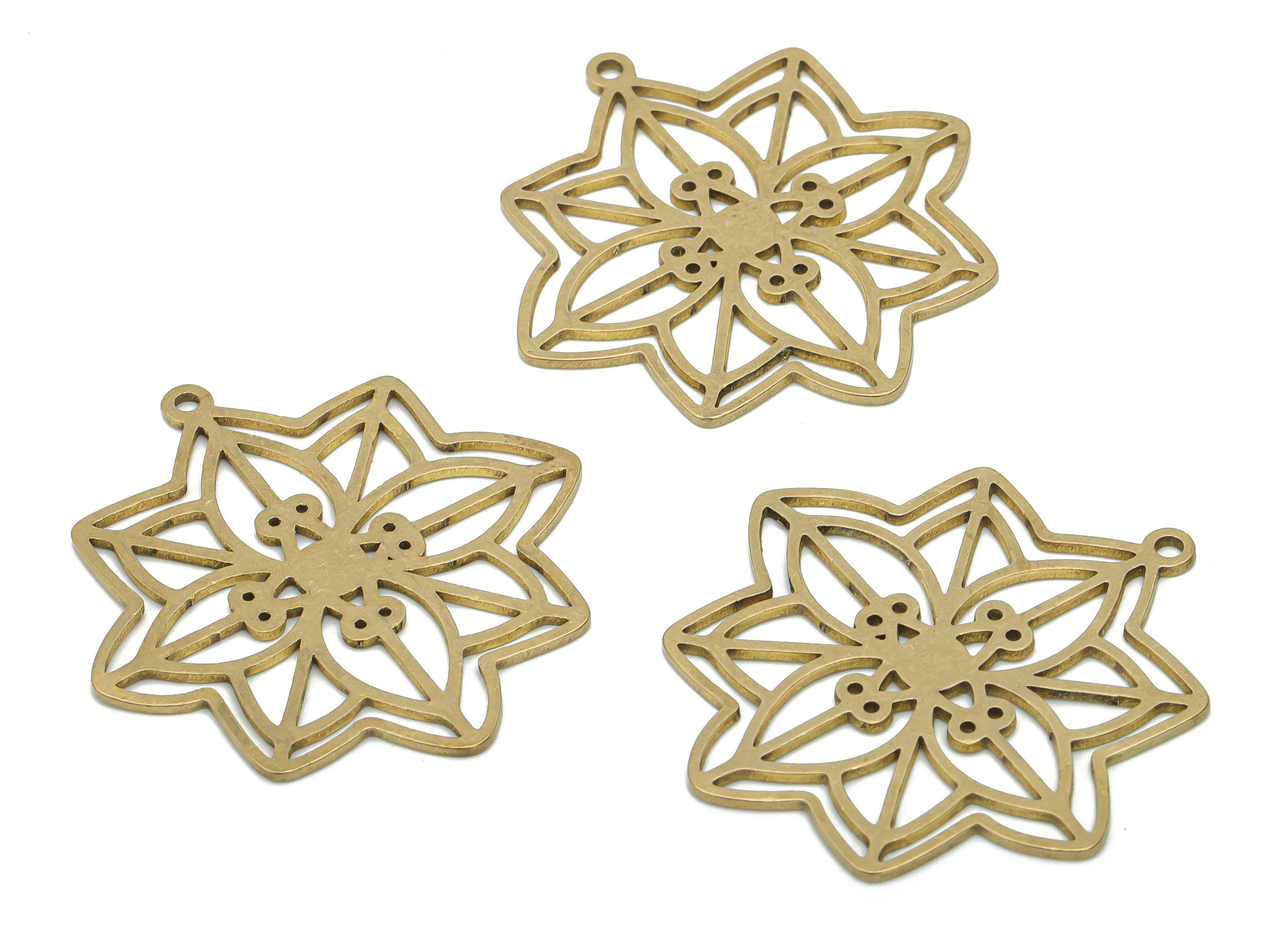 Brass Flower Earring Charms - Raw Brass Flower Pendant - DIY Jewelry Making Supplies - 35.74x33.32x0.84mm - PPA1771 - DOMEDBAZAAR