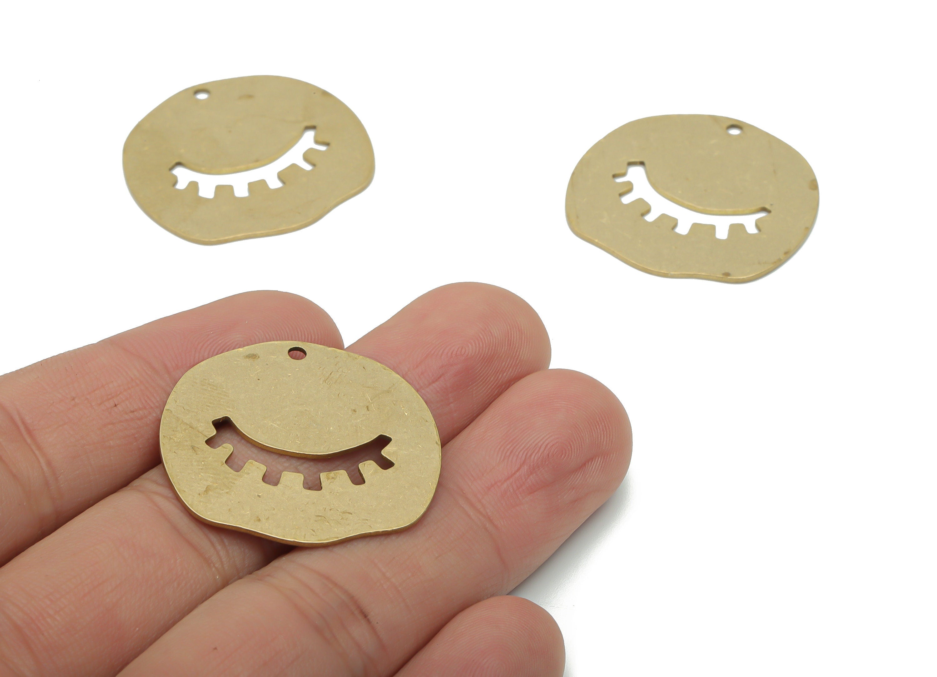 Brass Geometry Eyelash Earring Charms - Raw Brass Eyelash Geometry Pendant - DIY Jewelry Making Supplies - 28.66x29.87x0.75mm - PPA1388 - DOMEDBAZAAR