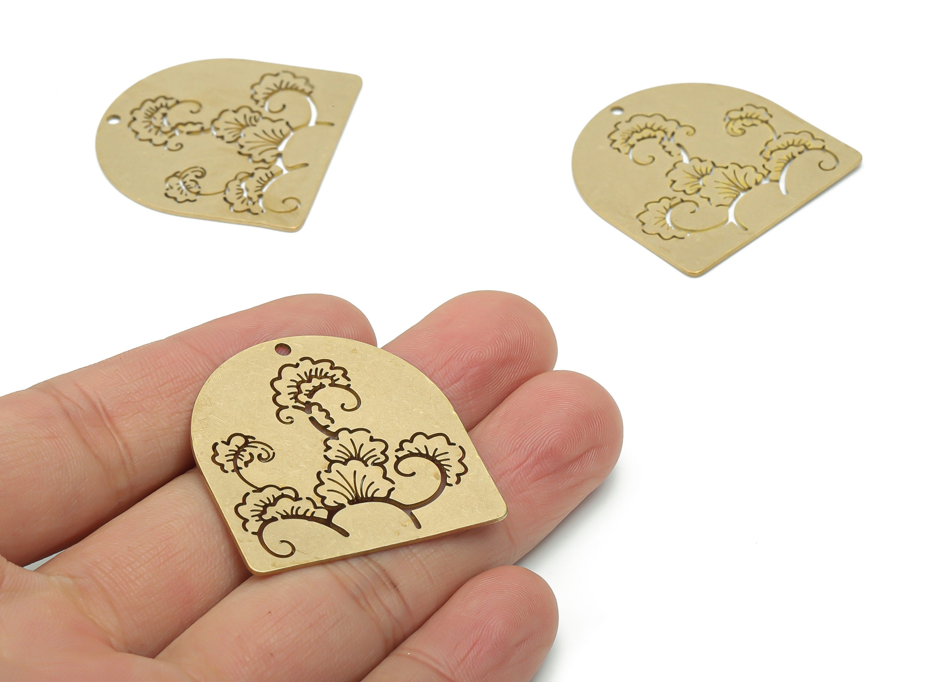 Brass Diamond Flower Earring Charms - Raw Brass Flower Diamond Pendant - Jewelry Making Supplies - 34.88x34.85x0.78mm - PPA1653 - DOMEDBAZAAR