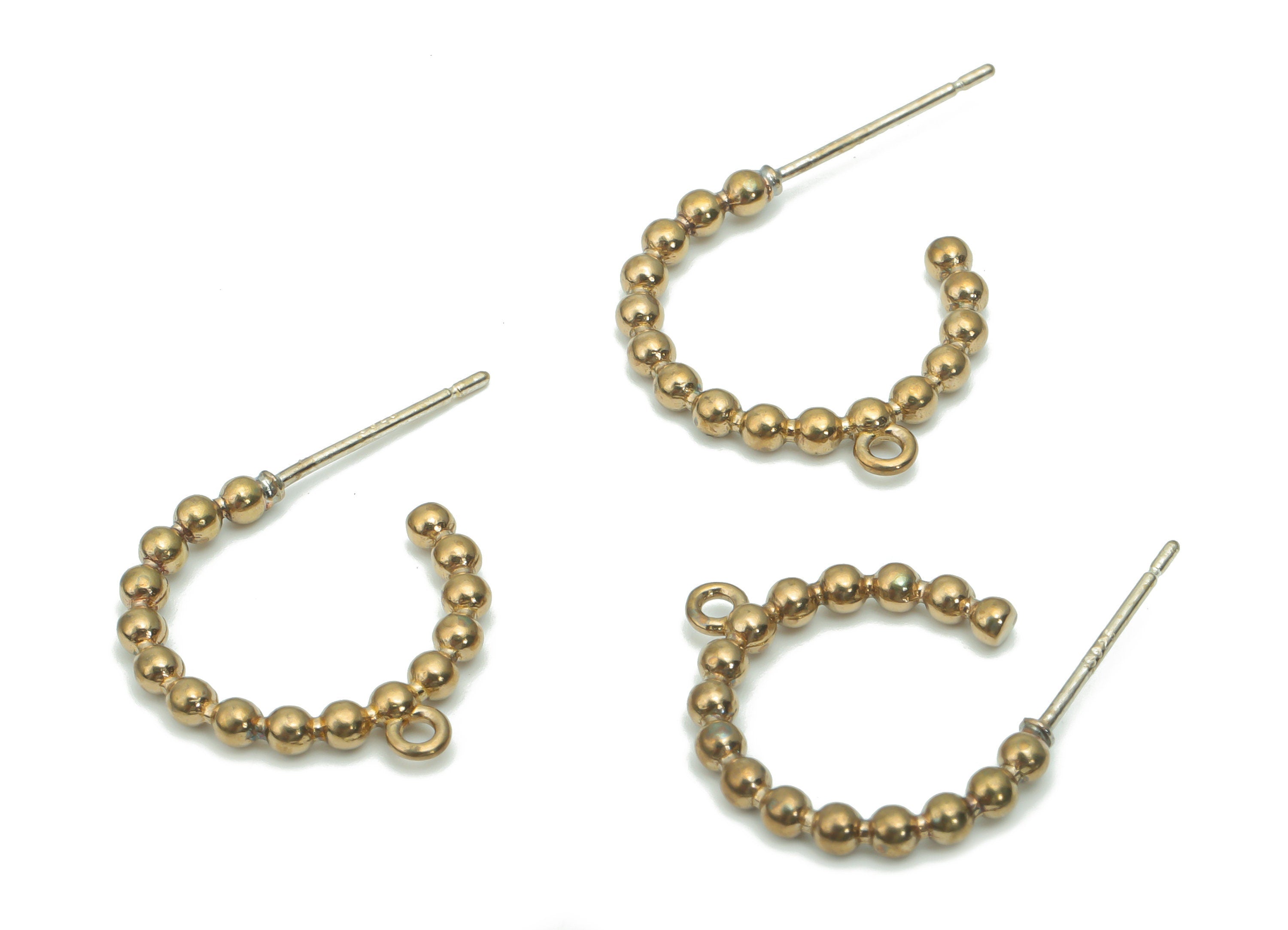 Brass C Beads Earring Stud With Loop - Raw Brass C Beads Earring Post - Open Hoop Stud - Silver Plated Brass Stud - 15.6x15.4x2.1mm - PP5121 - DOMEDBAZAAR