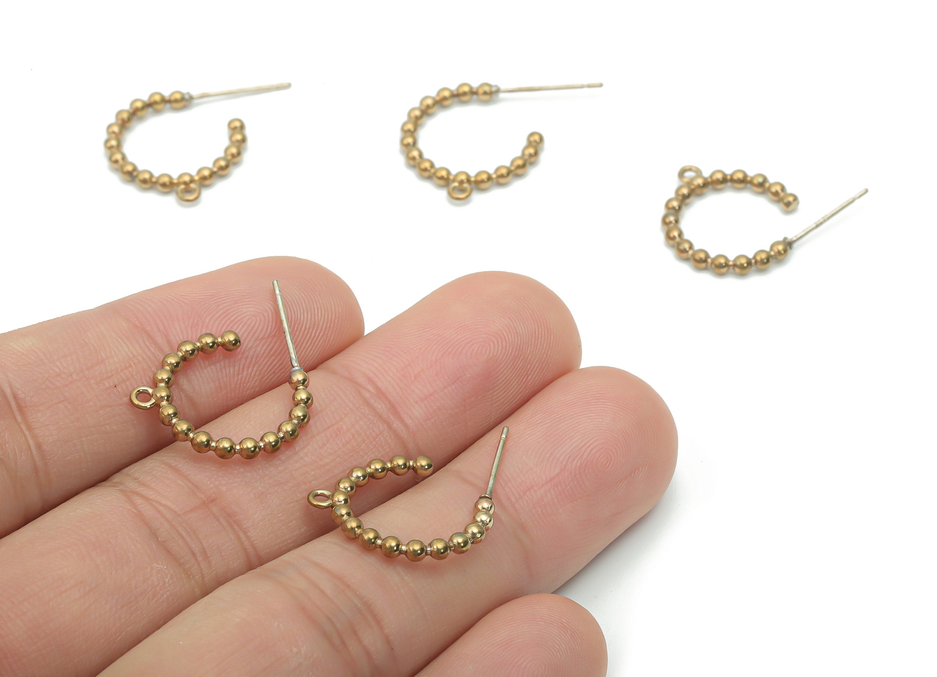 Brass C Beads Earring Stud With Loop - Raw Brass C Beads Earring Post - Open Hoop Stud - Silver Plated Brass Stud - 15.6x15.4x2.1mm - PP5121 - DOMEDBAZAAR
