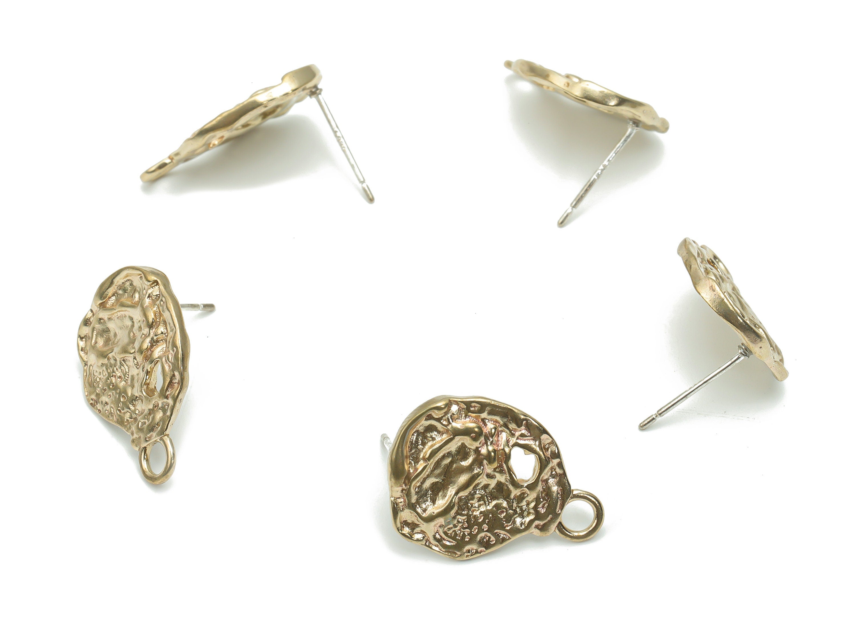 Brass Hammered Oval Earring Stud With Loop - Raw Brass Oval Earring Post - Silver Plated Brass Stud - 20.34x14.76x2.08mm - PP5119 - DOMEDBAZAAR