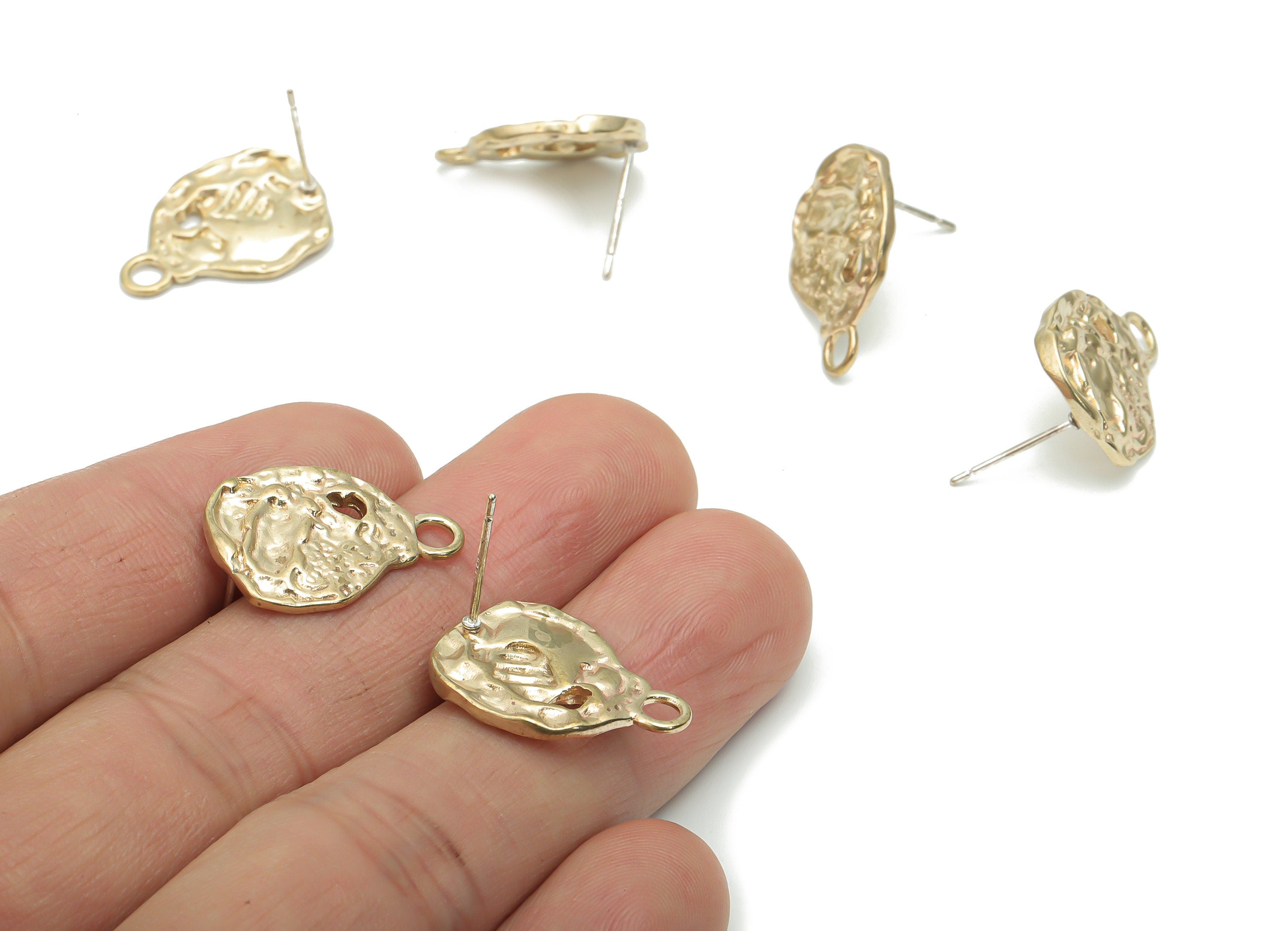 Brass Hammered Oval Earring Stud With Loop - Raw Brass Oval Earring Post - Silver Plated Brass Stud - 20.34x14.76x2.08mm - PP5119 - DOMEDBAZAAR