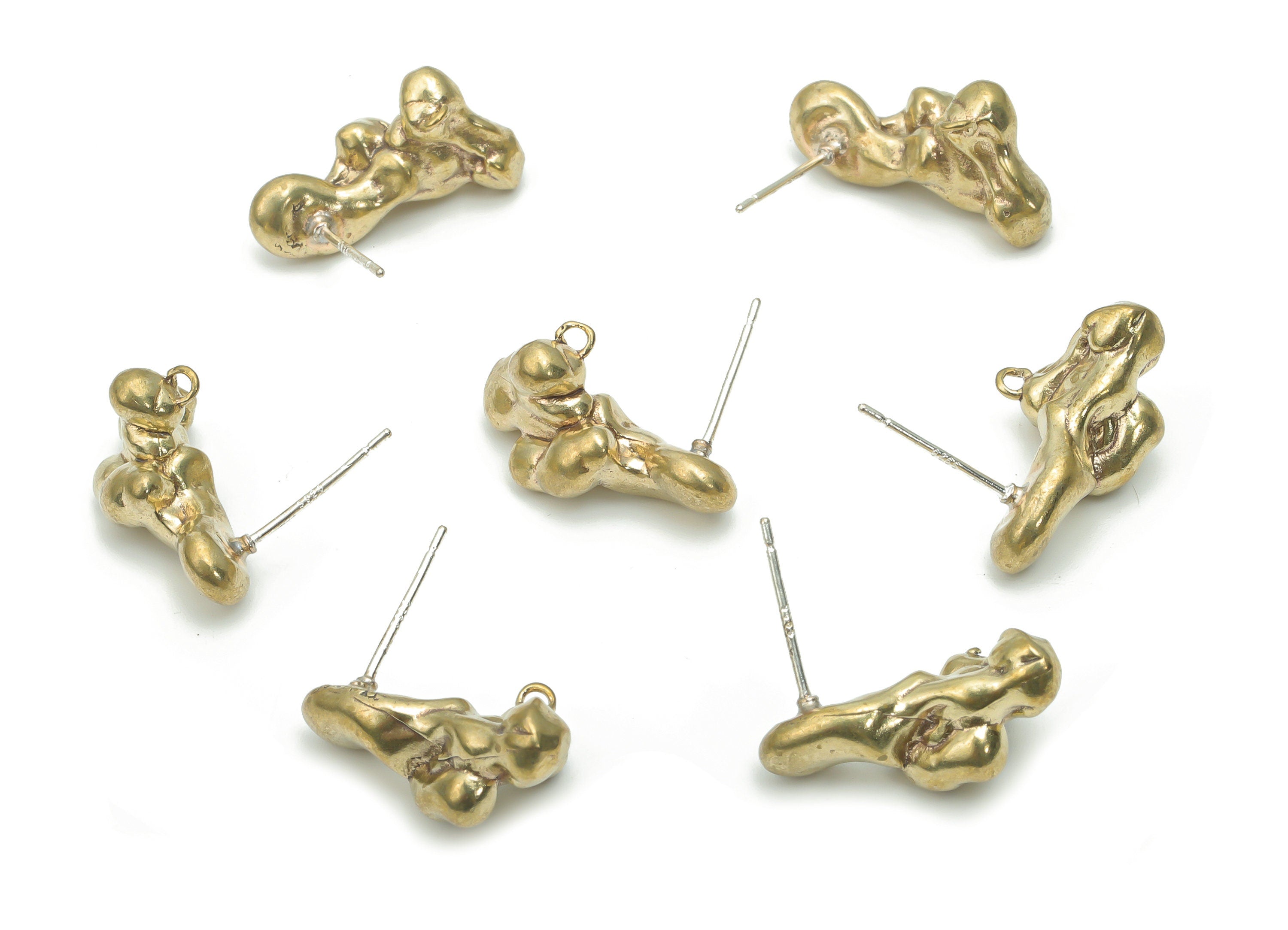 Brass Irregular Earring Stud With Loop - Raw Brass Irregular Earring Post - Silver Plated Brass Stud - 20.19x10.8x7.62mm - PP5113 - DOMEDBAZAAR