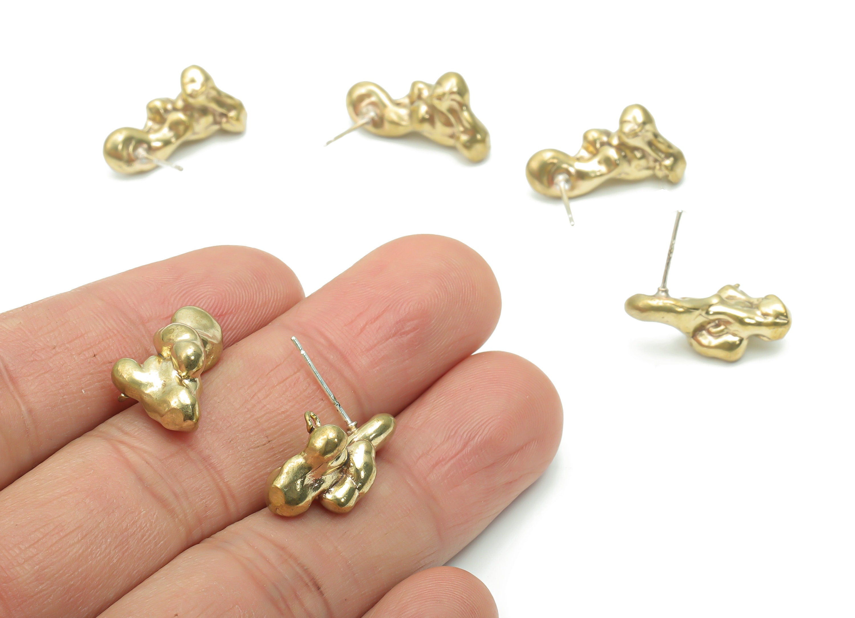 Brass Irregular Earring Stud With Loop - Raw Brass Irregular Earring Post - Silver Plated Brass Stud - 20.19x10.8x7.62mm - PP5113 - DOMEDBAZAAR