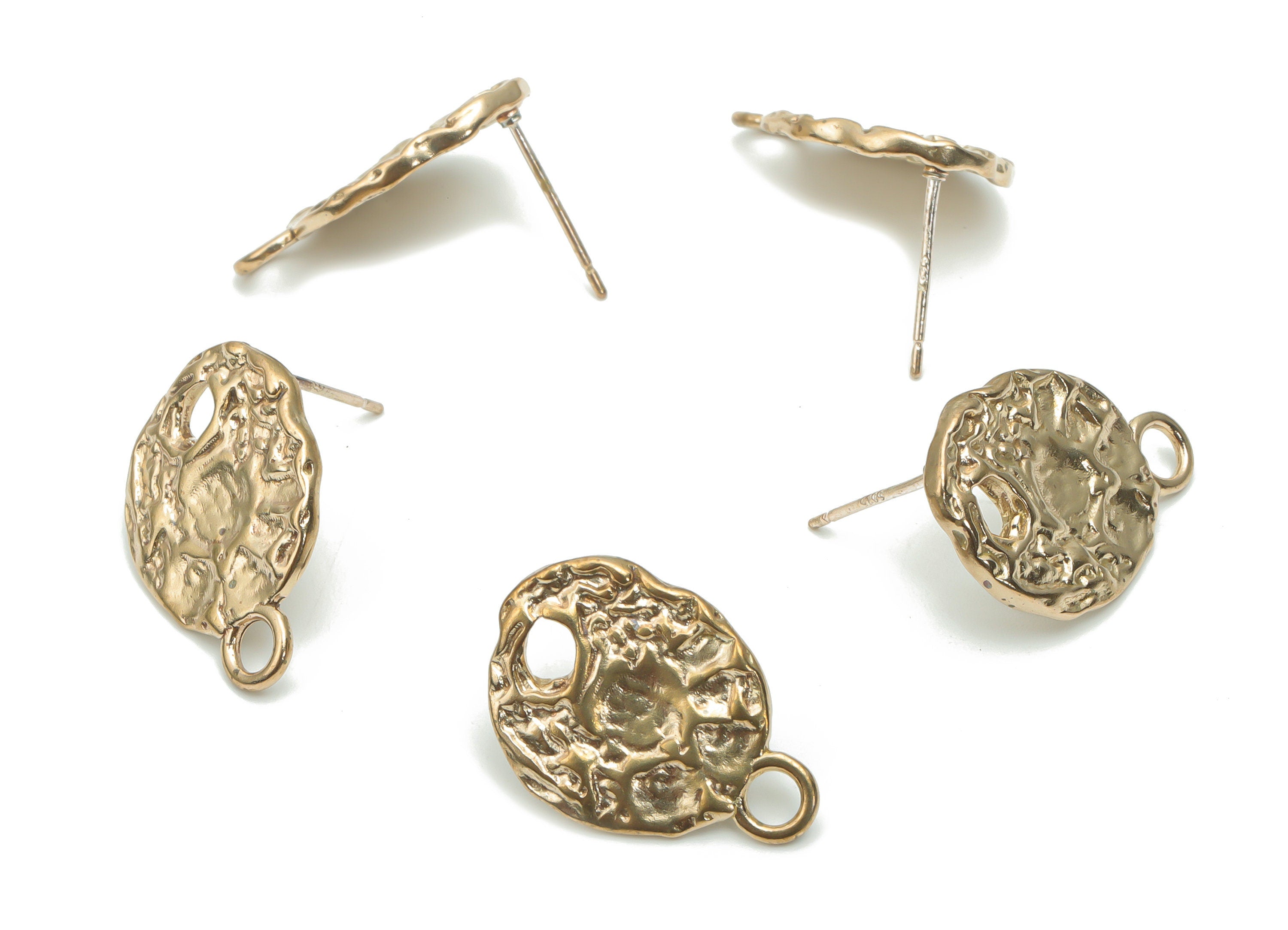 Brass Hammered Oval Earring Stud With Loop - Raw Brass Oval Earring Post - Silver Plated Brass Stud - 20.66x14.35x2.08mm - PP5117 - DOMEDBAZAAR