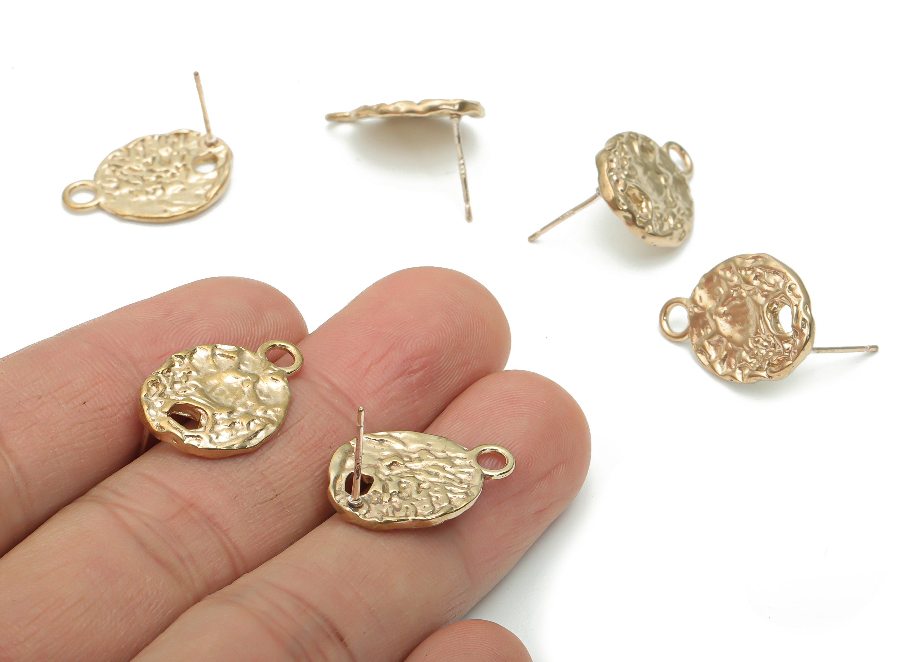 Brass Hammered Oval Earring Stud With Loop - Raw Brass Oval Earring Post - Silver Plated Brass Stud - 20.66x14.35x2.08mm - PP5117 - DOMEDBAZAAR