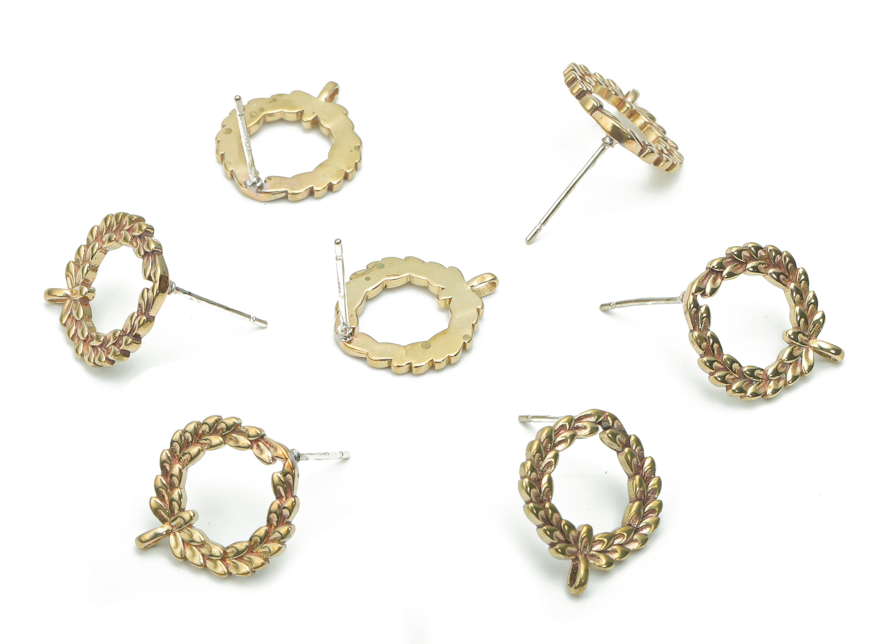 Brass Round Branch Earring Stud With Loop - Raw Brass Branch Hoop Post -  Silver Plated Brass Stud - 16.42x14.19x1.43mm - PP5122 - DOMEDBAZAAR