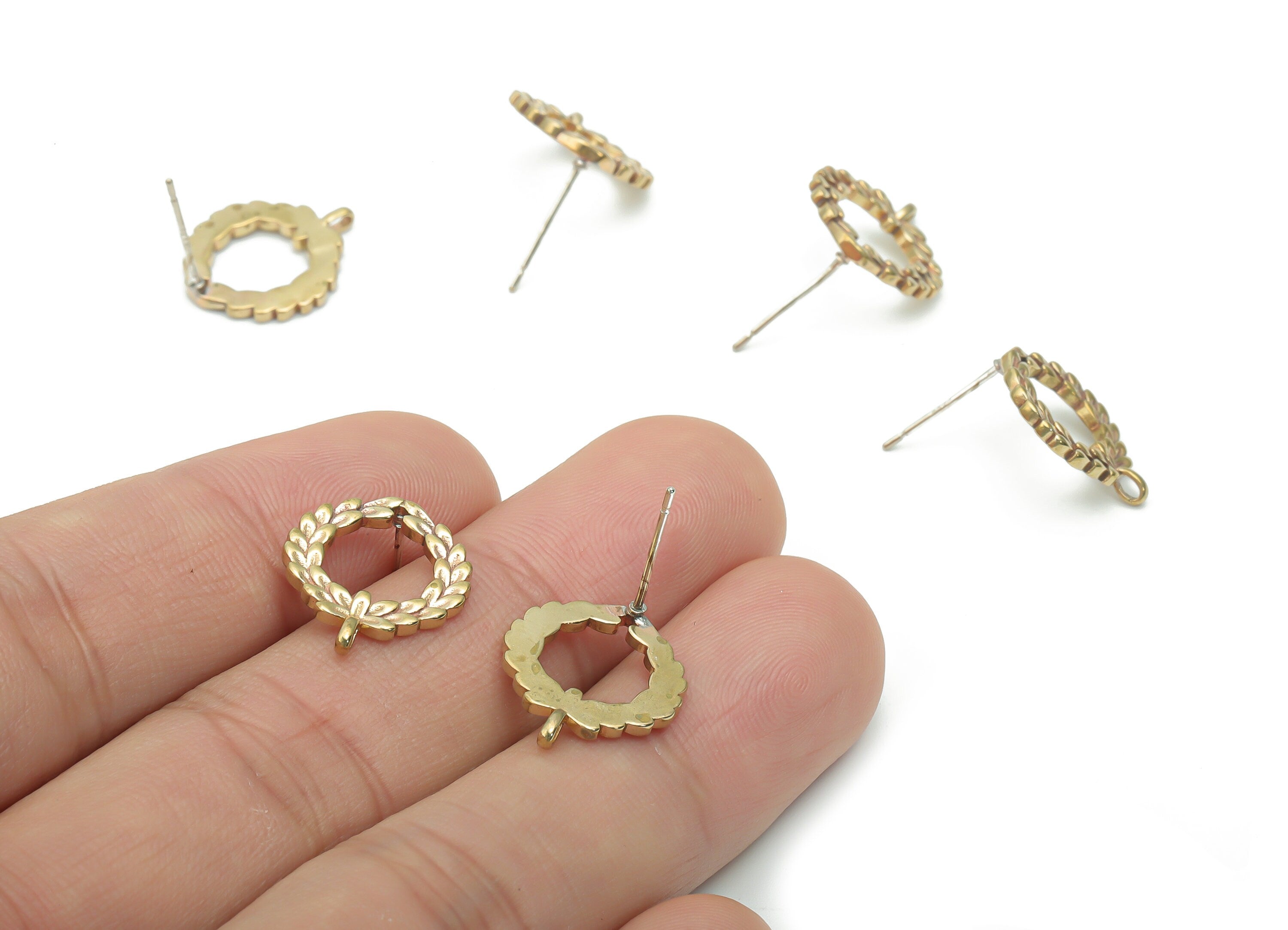 Brass Round Branch Earring Stud With Loop - Raw Brass Branch Hoop Post -  Silver Plated Brass Stud - 16.42x14.19x1.43mm - PP5122 - DOMEDBAZAAR