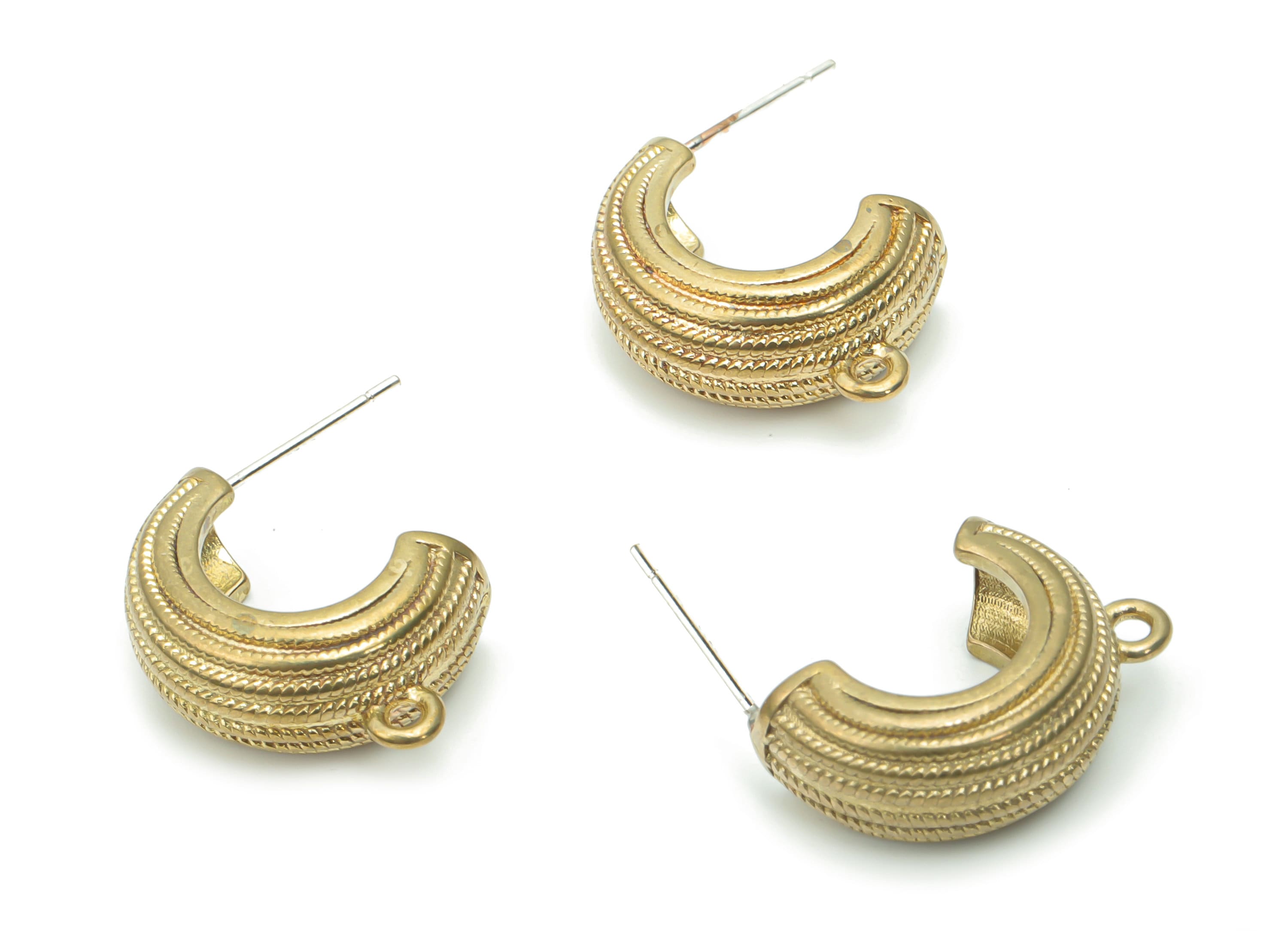 Brass Texture C Earring Stud With Loop - Raw Brass C Earring Post - Open Hoop Stud - Silver Plated Brass Stud - 17.25x12.66x1.49mm - PP5112 - DOMEDBAZAAR