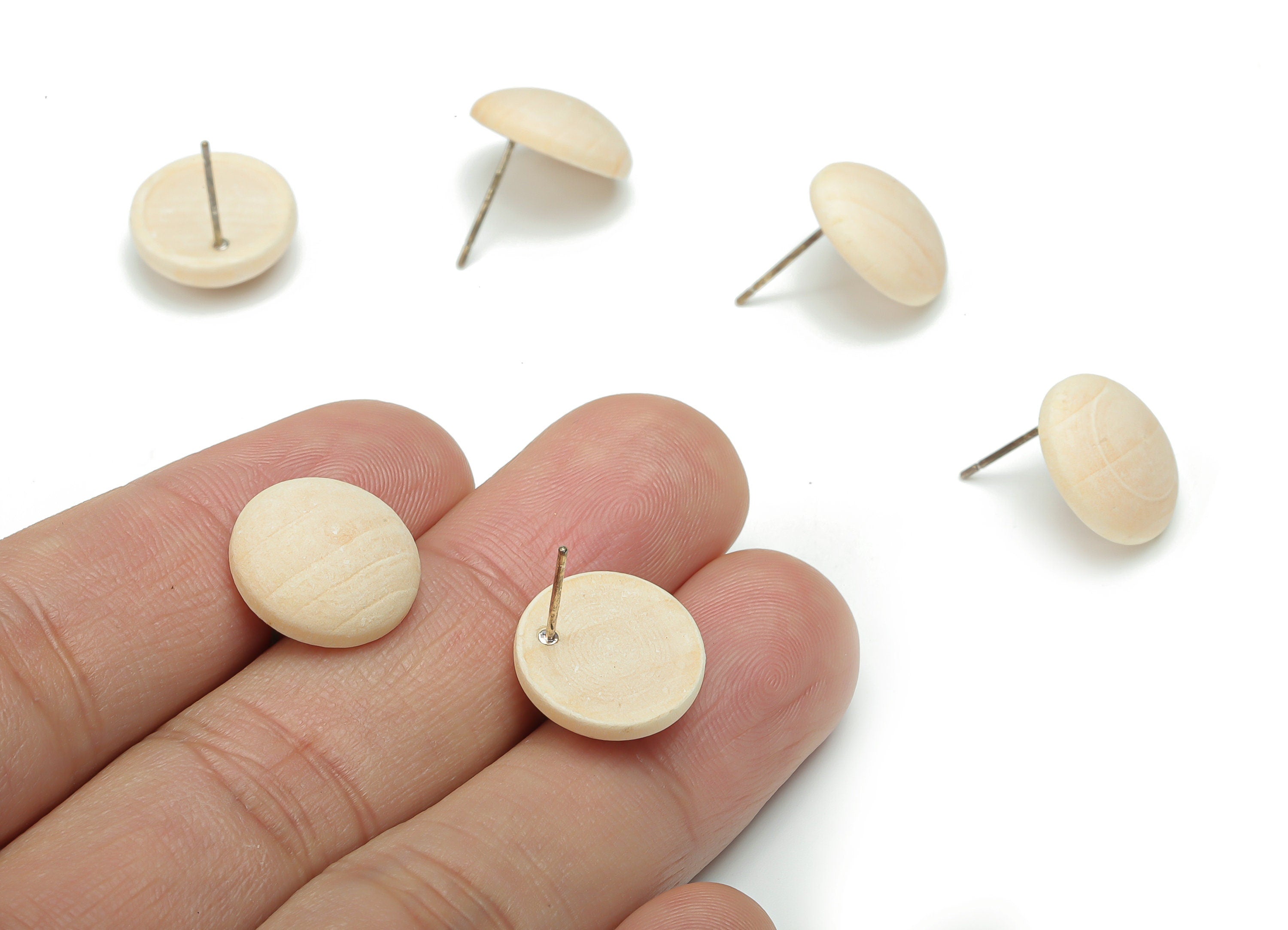 Poplar Plywood Round Earring Stud - Poplar Plywood Circle Post - Silver Plated Brass Stud - Jewelry Supplies - 14.52x14.52x5.2mm - BB1163B - DOMEDBAZAAR