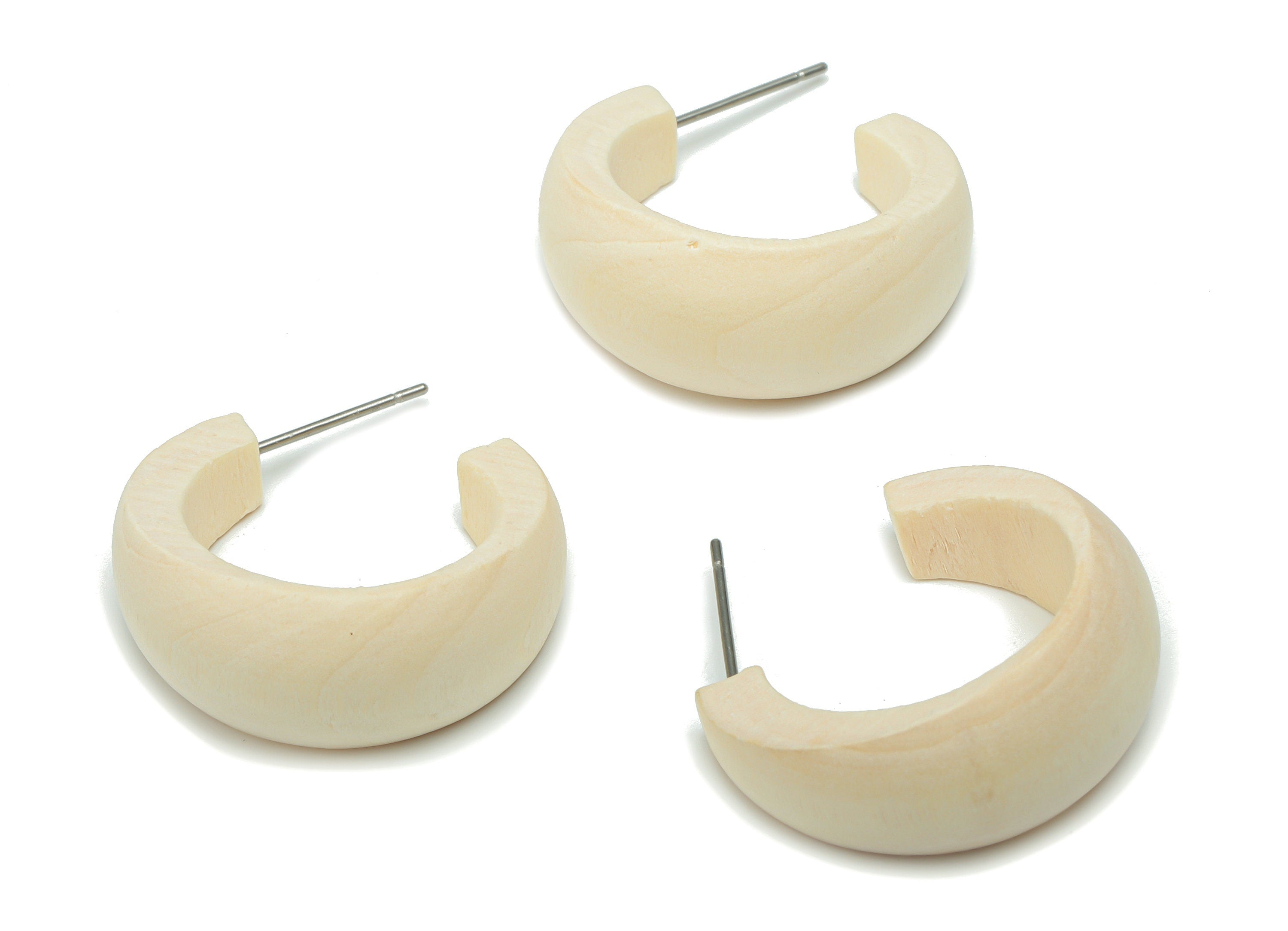 Guger Tree Wood C Hoop Earring Stud - Guger Tree Wood C Post - Silver Plated Brass Stud - Jewelry Supplies - 25.28x24.53x3.96mm - BB1148 - DOMEDBAZAAR