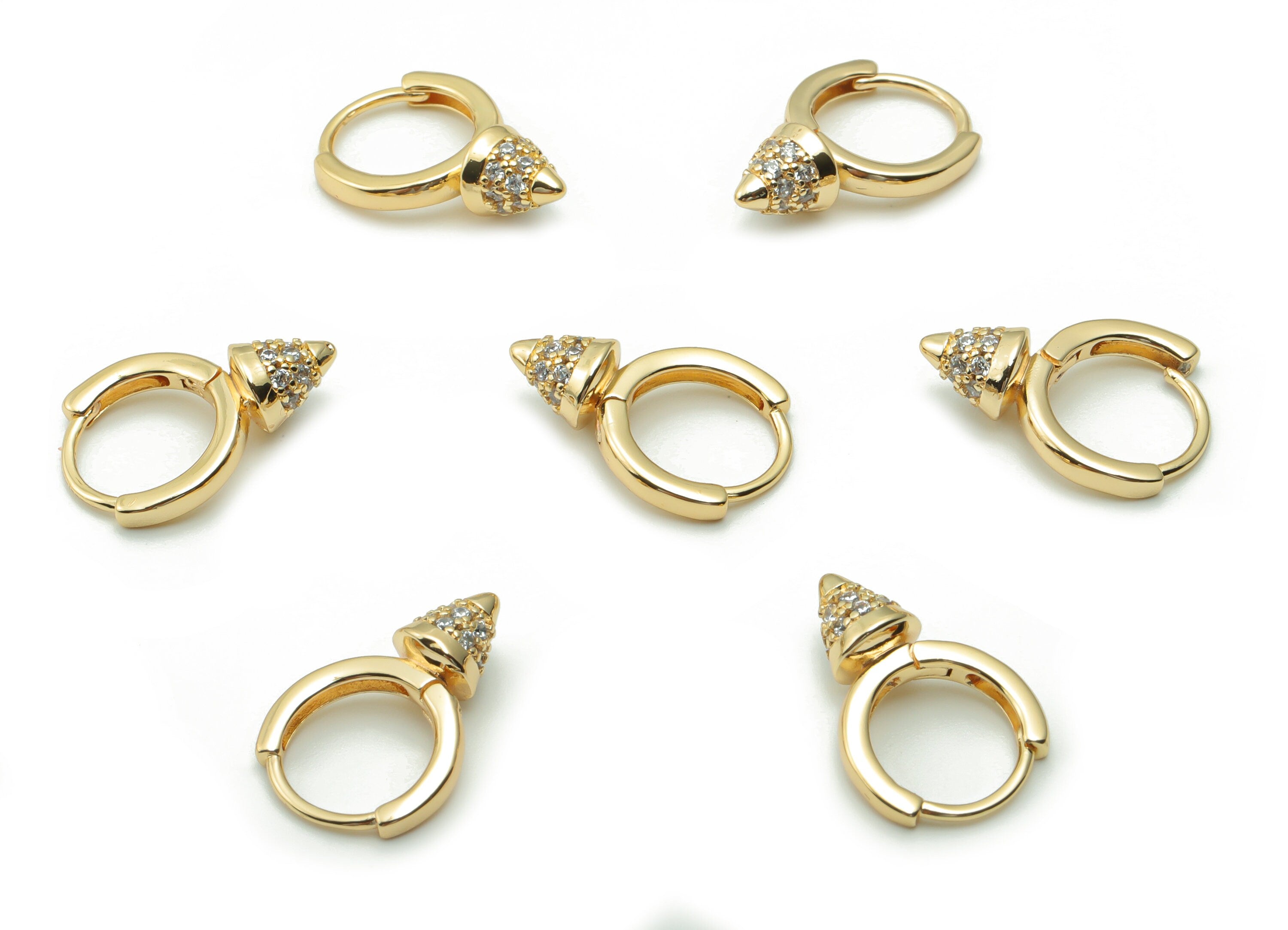 Brass Cone Round Hoop Earrings With Zircons - Gold Zircon Claps Earring – 18K Real Gold Plated Brass - 17.33x11.62x5.63mm - RGP4205 - DOMEDBAZAAR