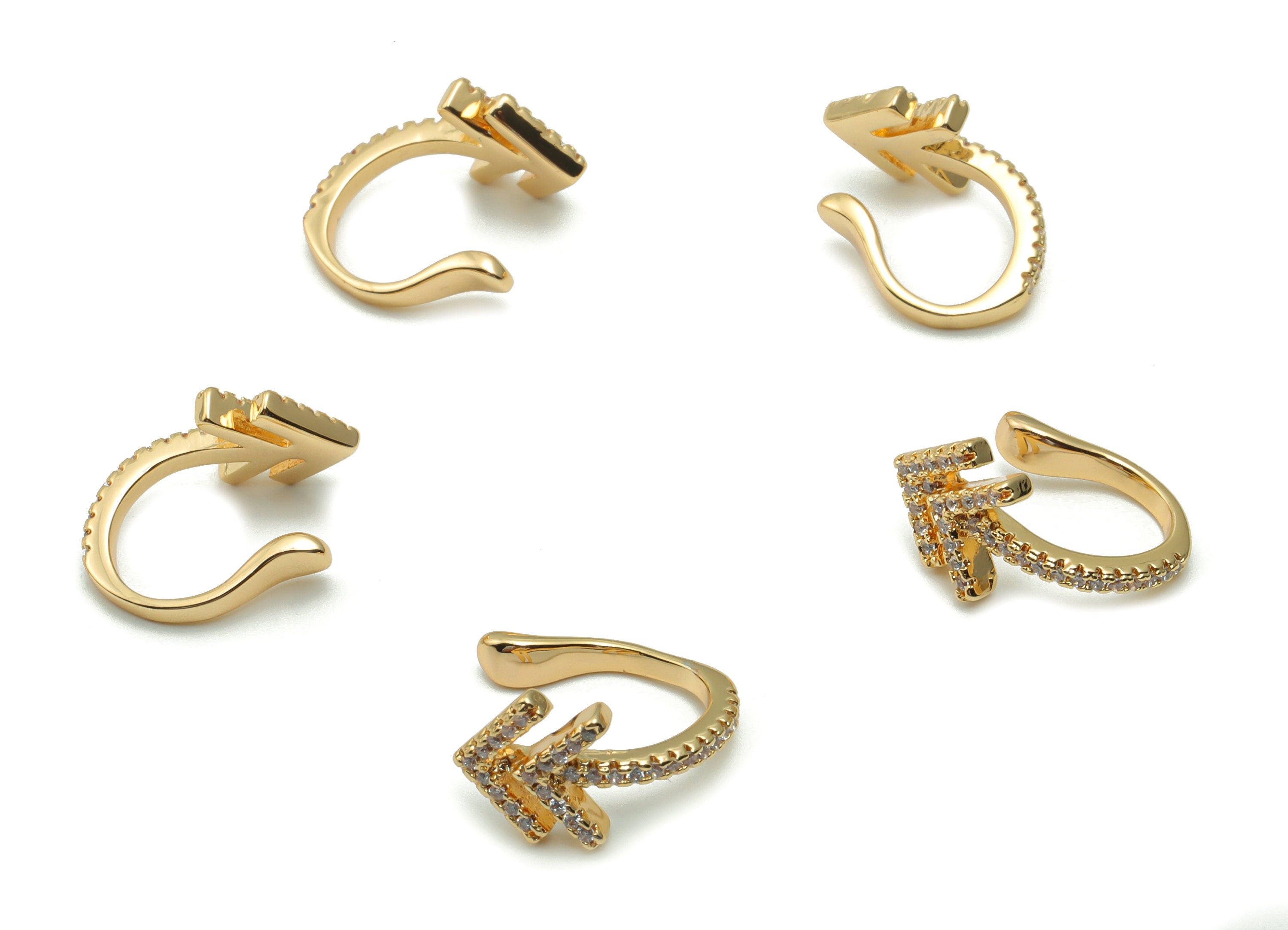 Brass Arrow Earcuff With Zircons - Gold Arrow Earring Cuff - 18K Real Gold Plated Brass - Jewelry Supplies - 18.01x11.09x3.28mm - RGP4180 - DOMEDBAZAAR