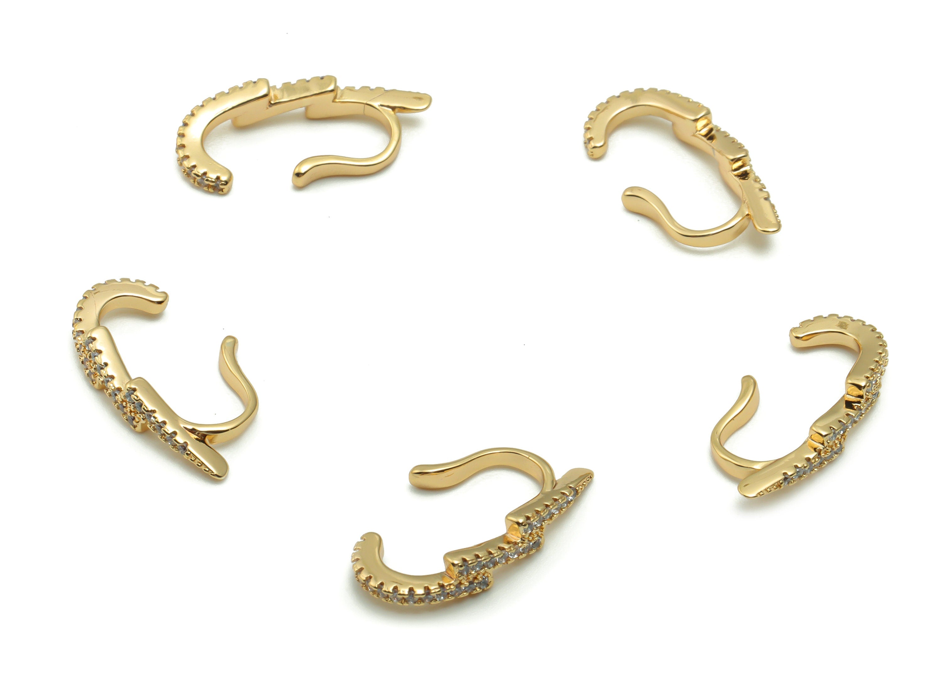 Brass Lightning Earring Earcuff With Zircons - Gold Lightning Earcuff - 18K Real Gold Plated Brass - 19.9x9.4x2.1mm - RGP4178 - DOMEDBAZAAR
