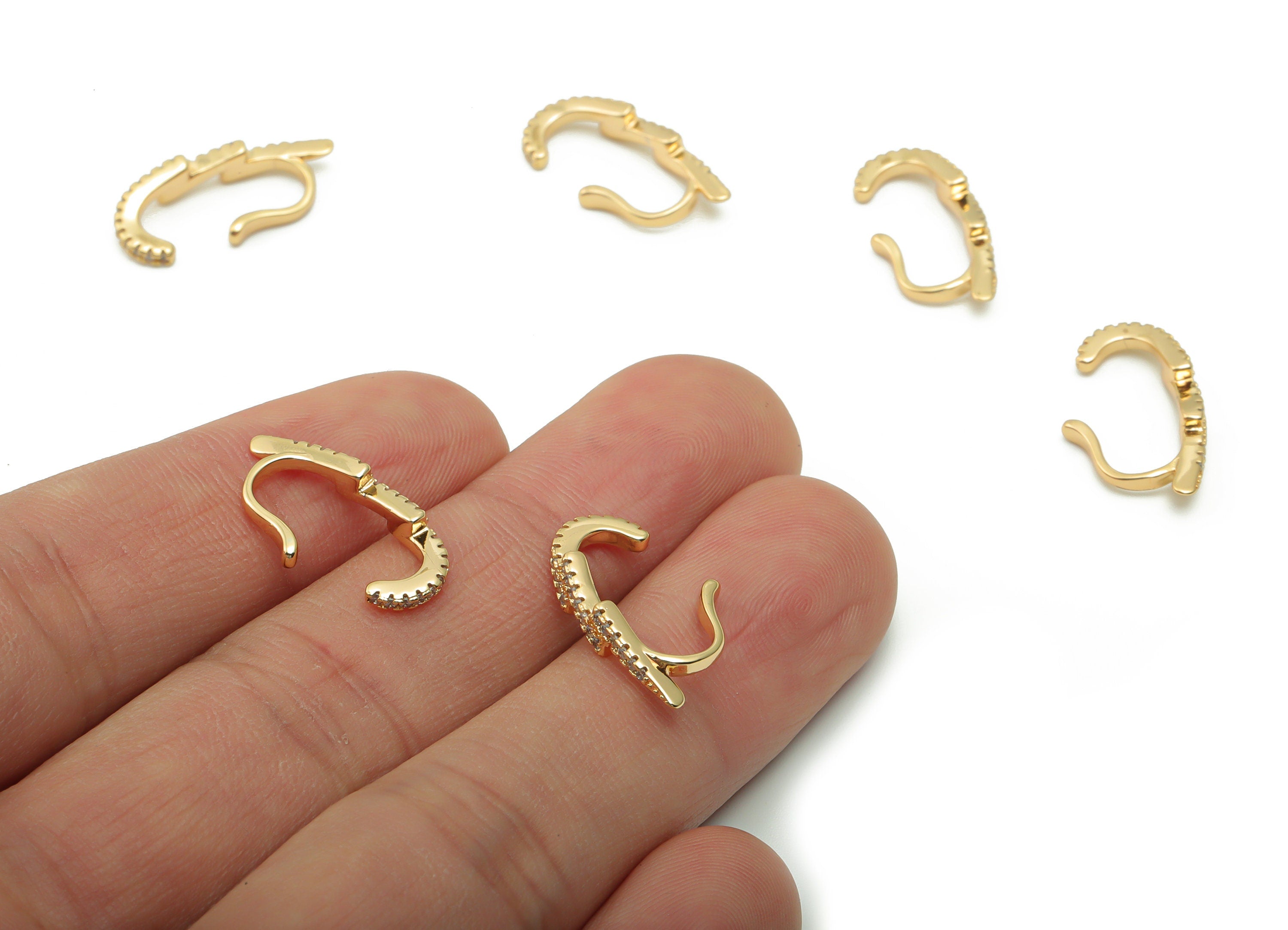 Brass Lightning Earring Earcuff With Zircons - Gold Lightning Earcuff - 18K Real Gold Plated Brass - 19.9x9.4x2.1mm - RGP4178 - DOMEDBAZAAR