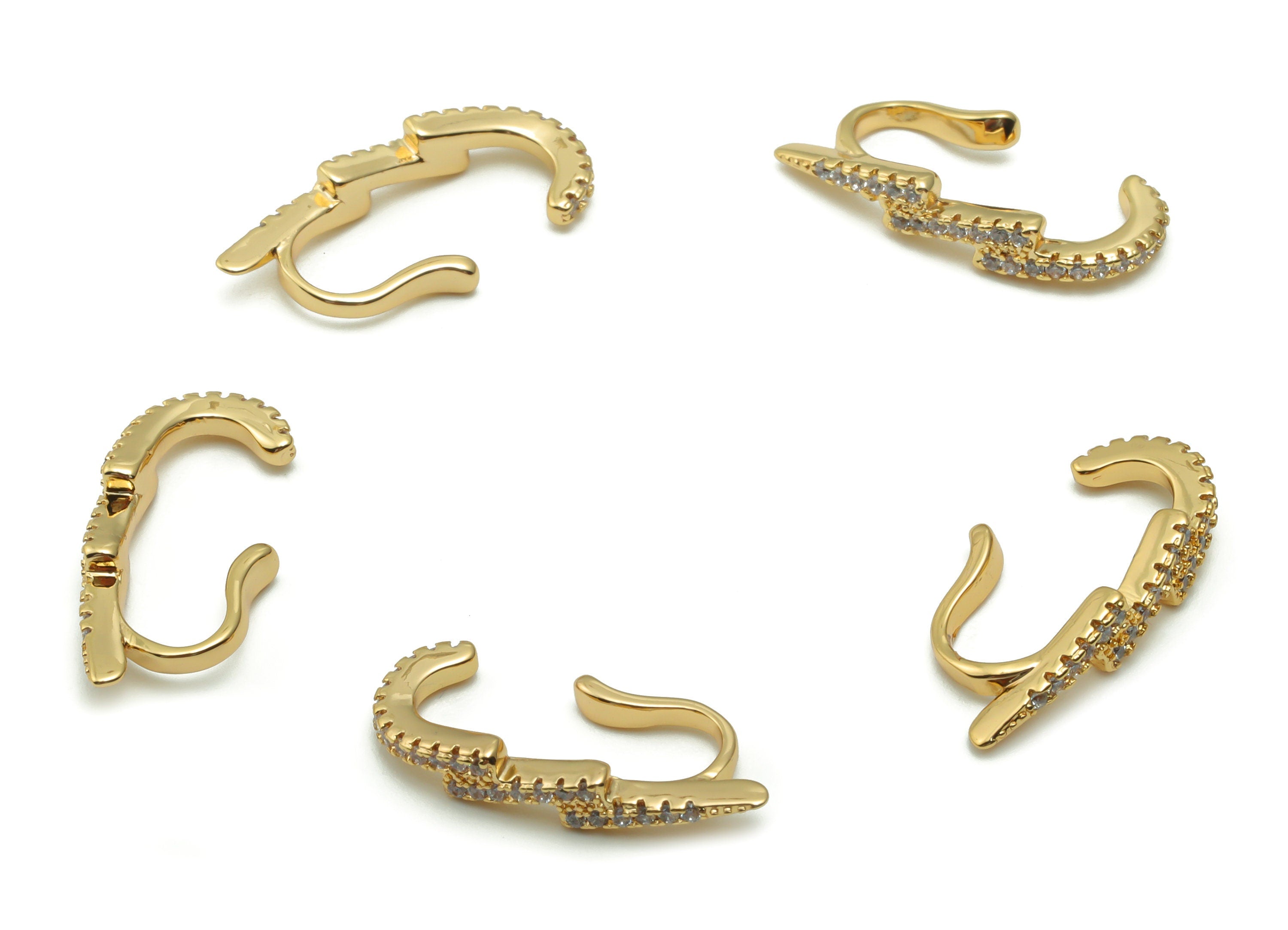 Brass Lightning Earring Earcuff With Zircons - Gold Lightning Earcuff - 18K Real Gold Plated Brass - 20.2x9.9x2.1mm - RGP4185 - DOMEDBAZAAR