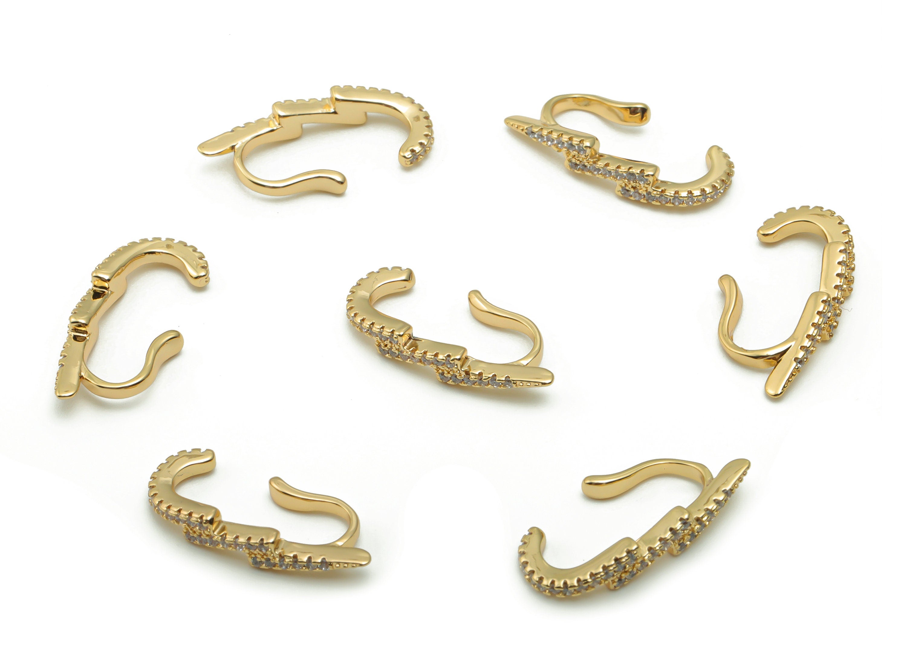 Brass Lightning Earring Earcuff With Zircons - Gold Lightning Earcuff - 18K Real Gold Plated Brass - 20.2x9.9x2.1mm - RGP4185 - DOMEDBAZAAR