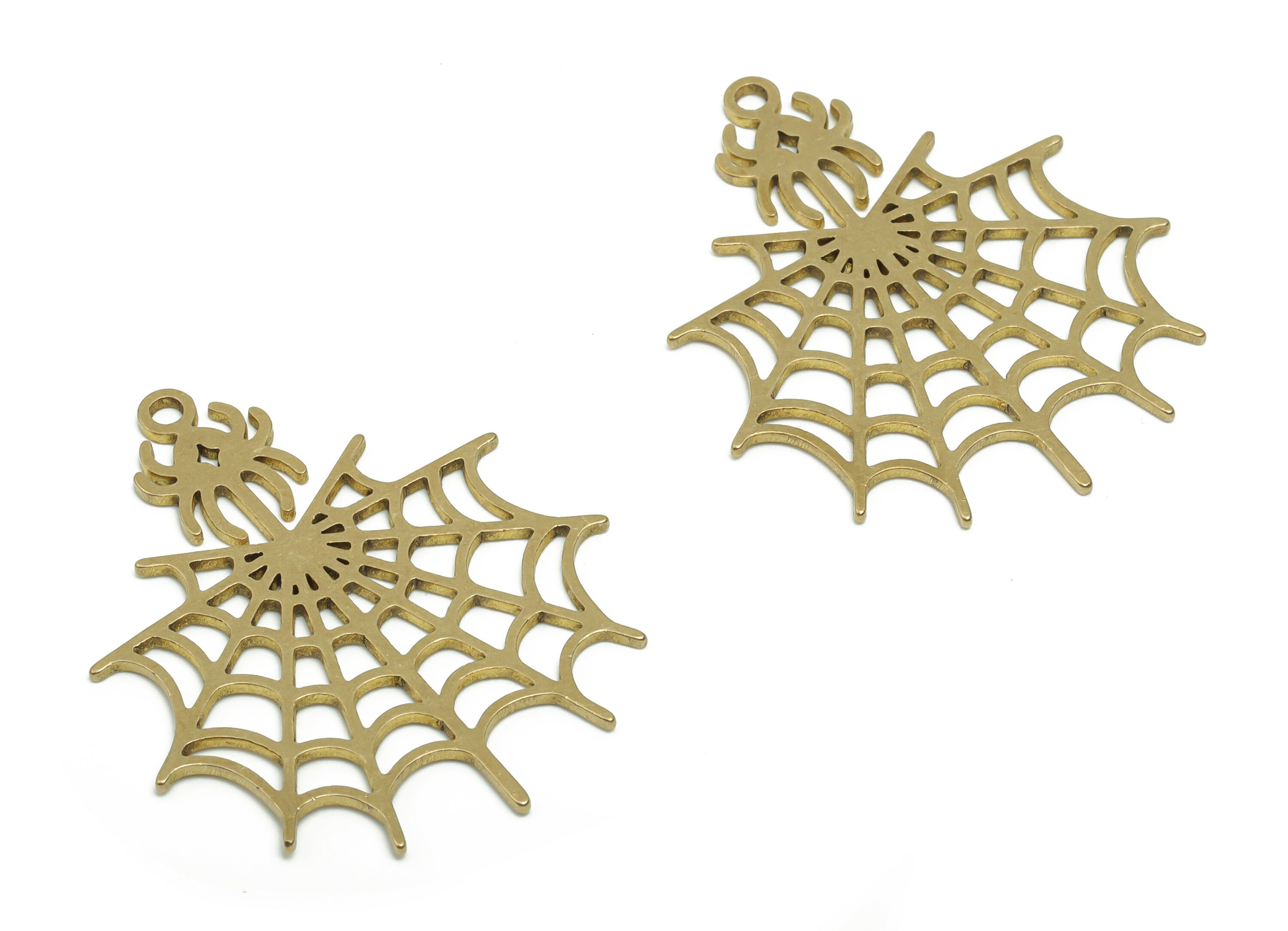 Brass Spider Earring Charms - Raw Brass Spider Web Pendant - Jewelry Making Supplies - 37.73x31.72x0.86mm - PPZ0081 - DOMEDBAZAAR