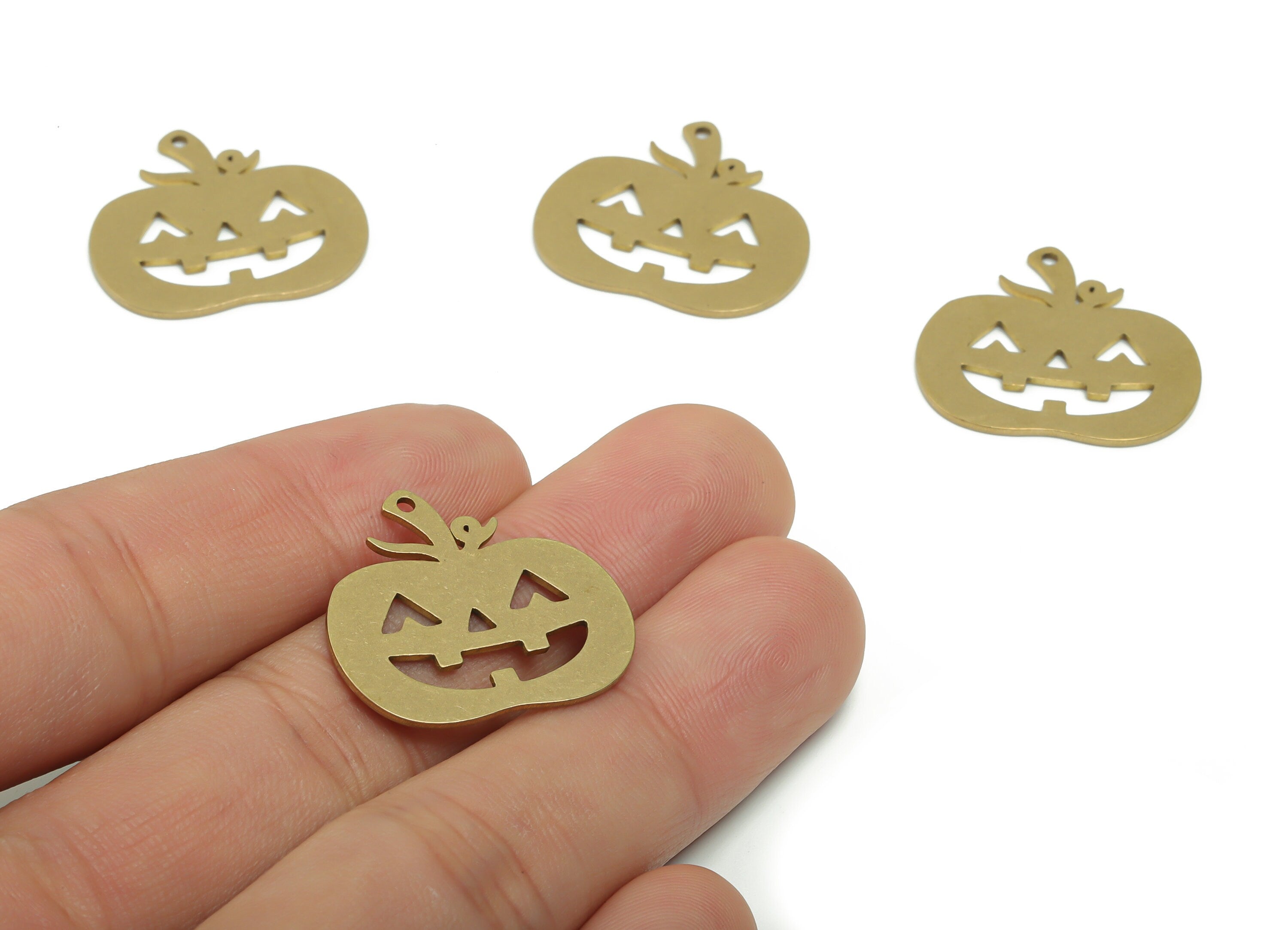 Brass Smiley Face Earring Charms - Raw Brass Pumpkin Pendant - DIY Jewelry Making Supplies - 24.77x23.13x0.84mm - PPZ0084 - DOMEDBAZAAR