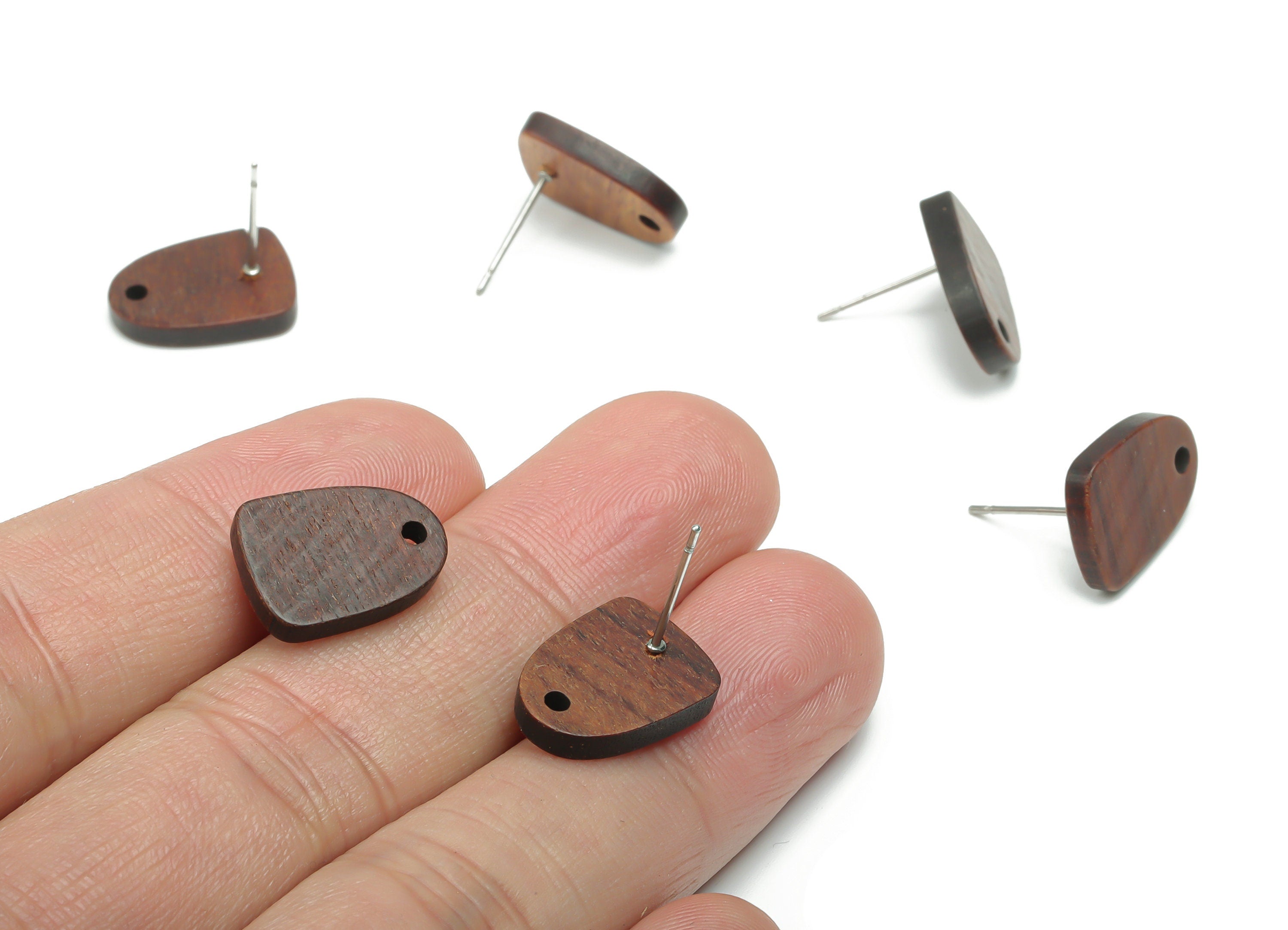 Natural Wood Drop Earring Stud - Drop Earring Post - 316 Surgical Stainless Steel - Jewelry Making Supplies - 15.08x11.2x2.61mm - BB1171 - DOMEDBAZAAR
