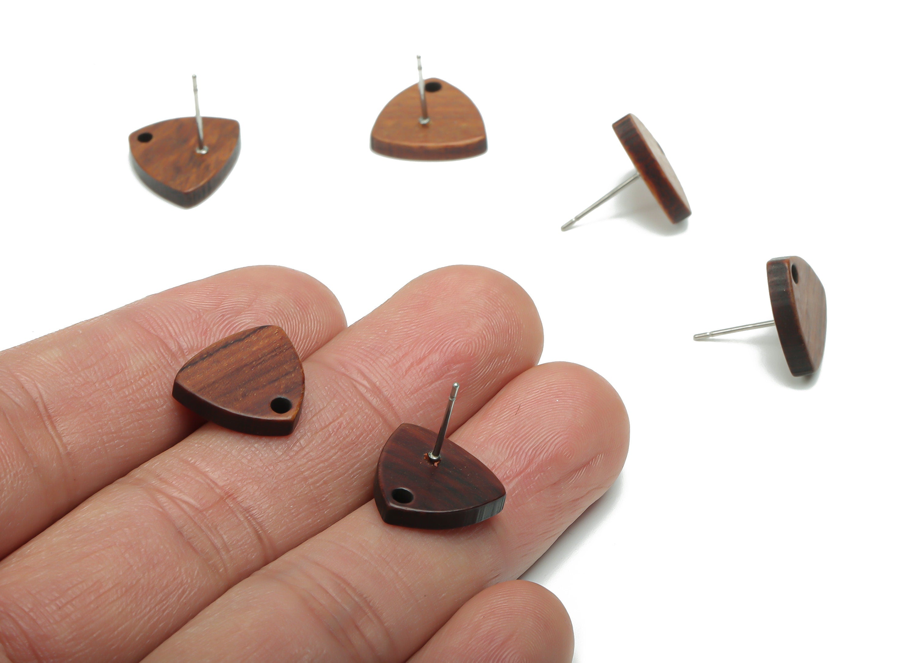 Natural Wood Triangle Earring Stud - Triangle Earring Post - 316 Surgical Stainless Steel - Jewelry Supplies - 14.4x13.3x2.6mm -BB1169 - DOMEDBAZAAR