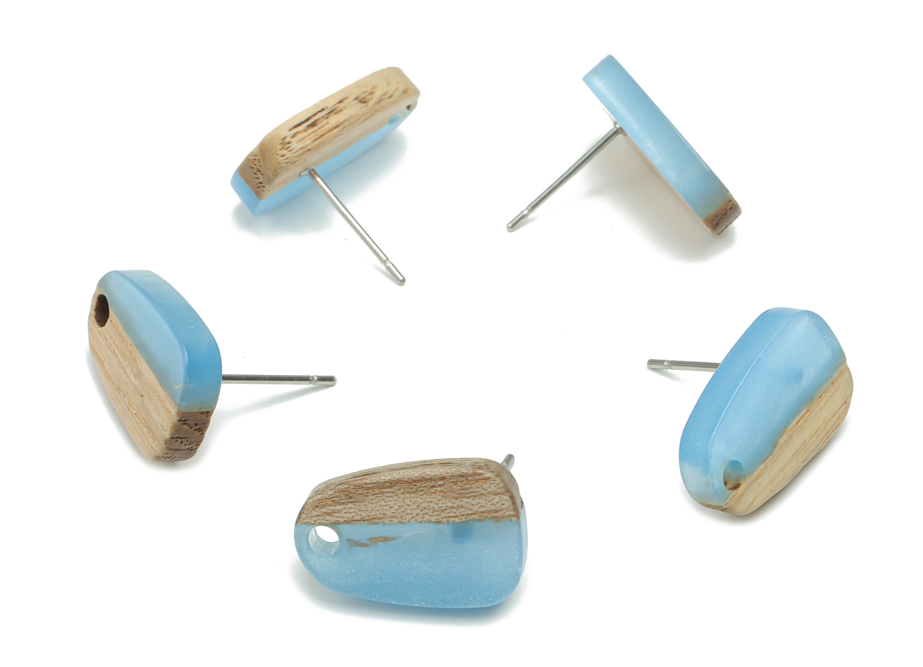 Natural Wood Drop Earring Stud - Resin Drop Earring Post - 316 Surgical Stainless Steel - Jewelry Supplies - 16.08x10.26x2.89mm - BB1166B - DOMEDBAZAAR