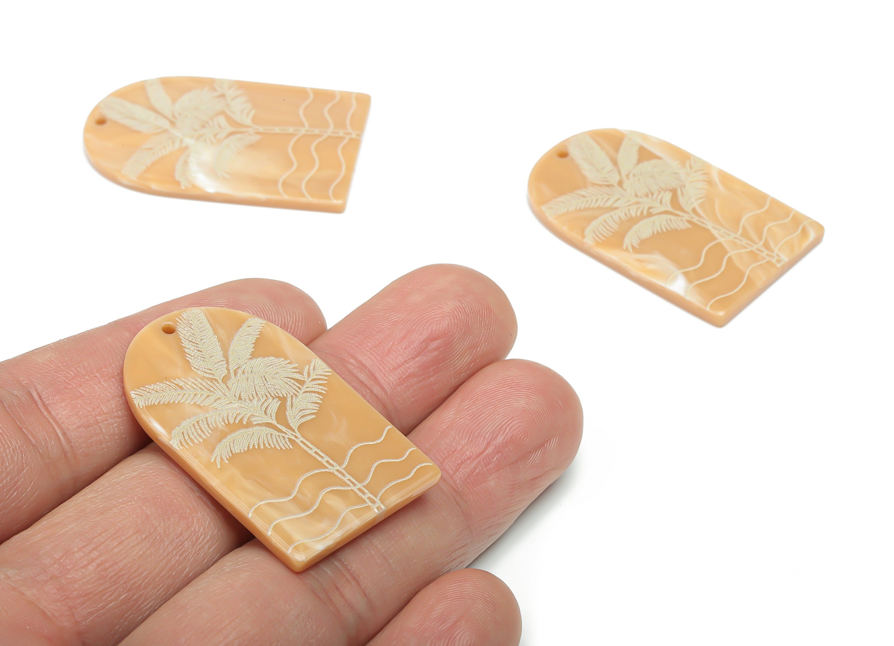 Acrylic Domed Tree Earring Charms - Acrylic D Waves Palm Tree Pendant - Jewelry Supplies - Color Code: A809 - 37.74x23.1x2.5mm - AC2409-A809 - DOMEDBAZAAR