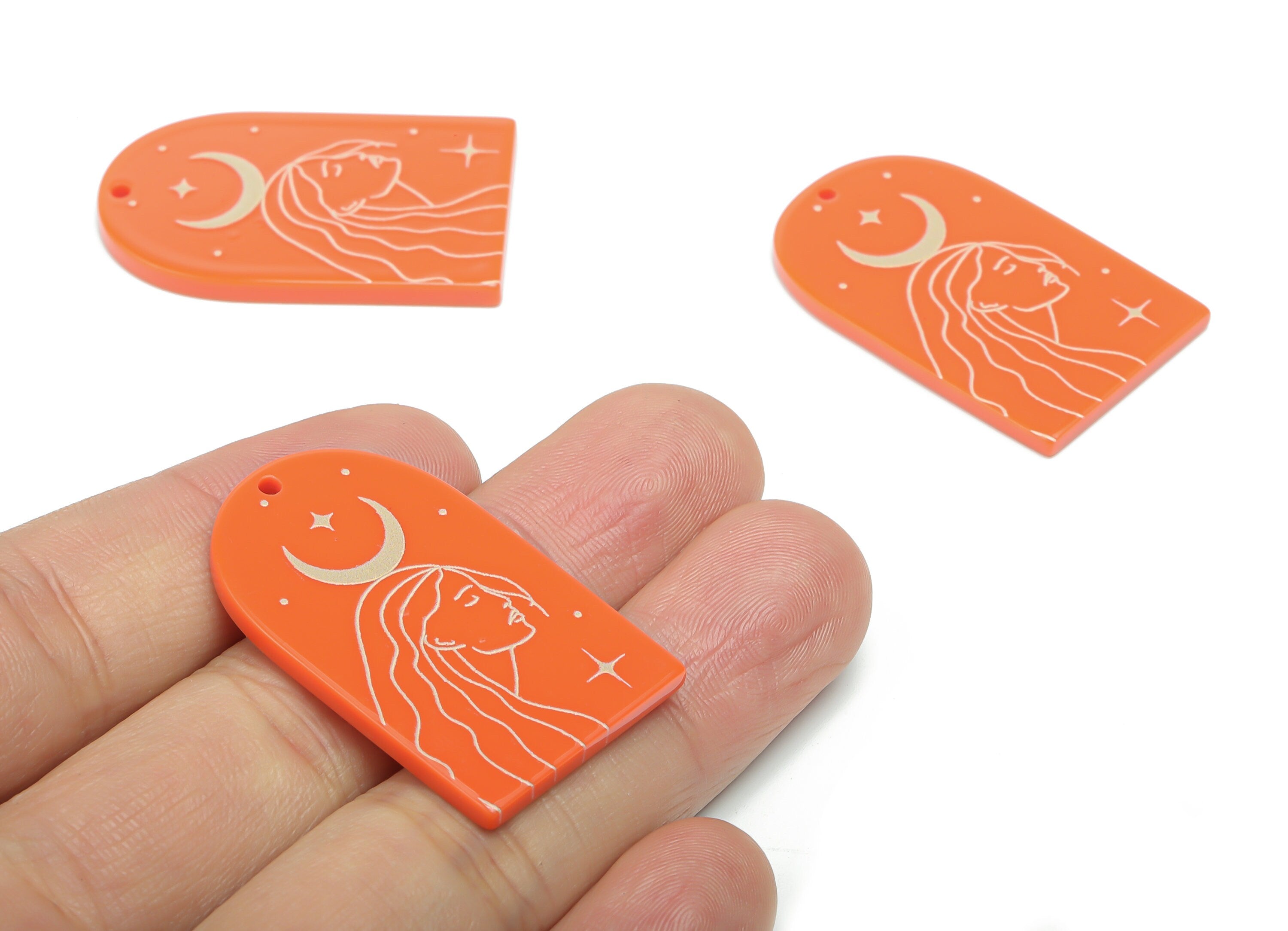 Acrylic Domed Planet Crescent Charms - Acrylic D Woman Moon Pendant - Jewelry Supplies - Color Code: A808 - 37.71x25.21x2.47mm - AC2407-A808 - DOMEDBAZAAR