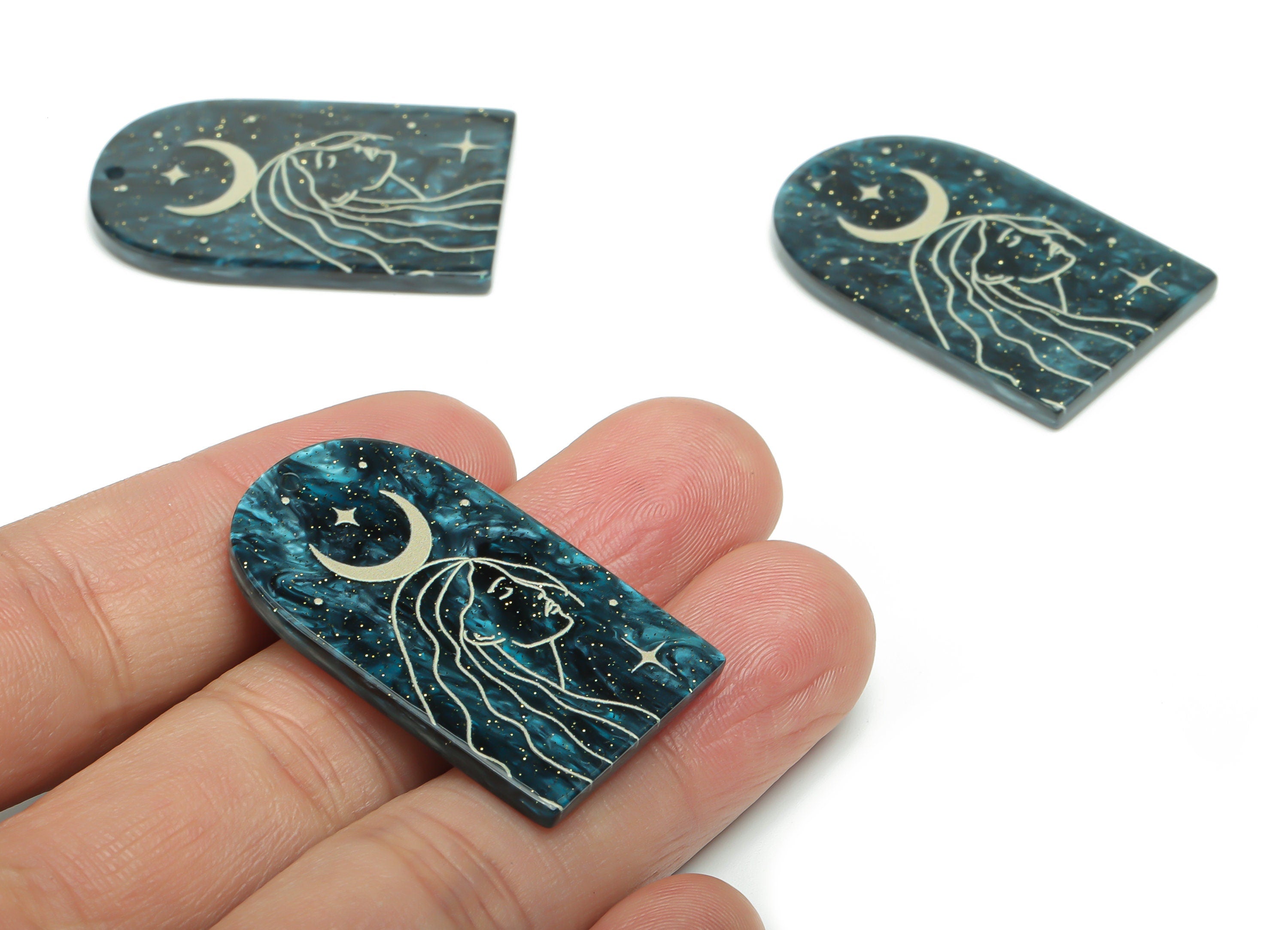 Acrylic Domed Planet Charms - Acrylic D Woman Moon Landscape Pendant - 1001 Nights - Color Code: A811 - 37.73x24.12x2.71mm - AC2407-A811 - DOMEDBAZAAR