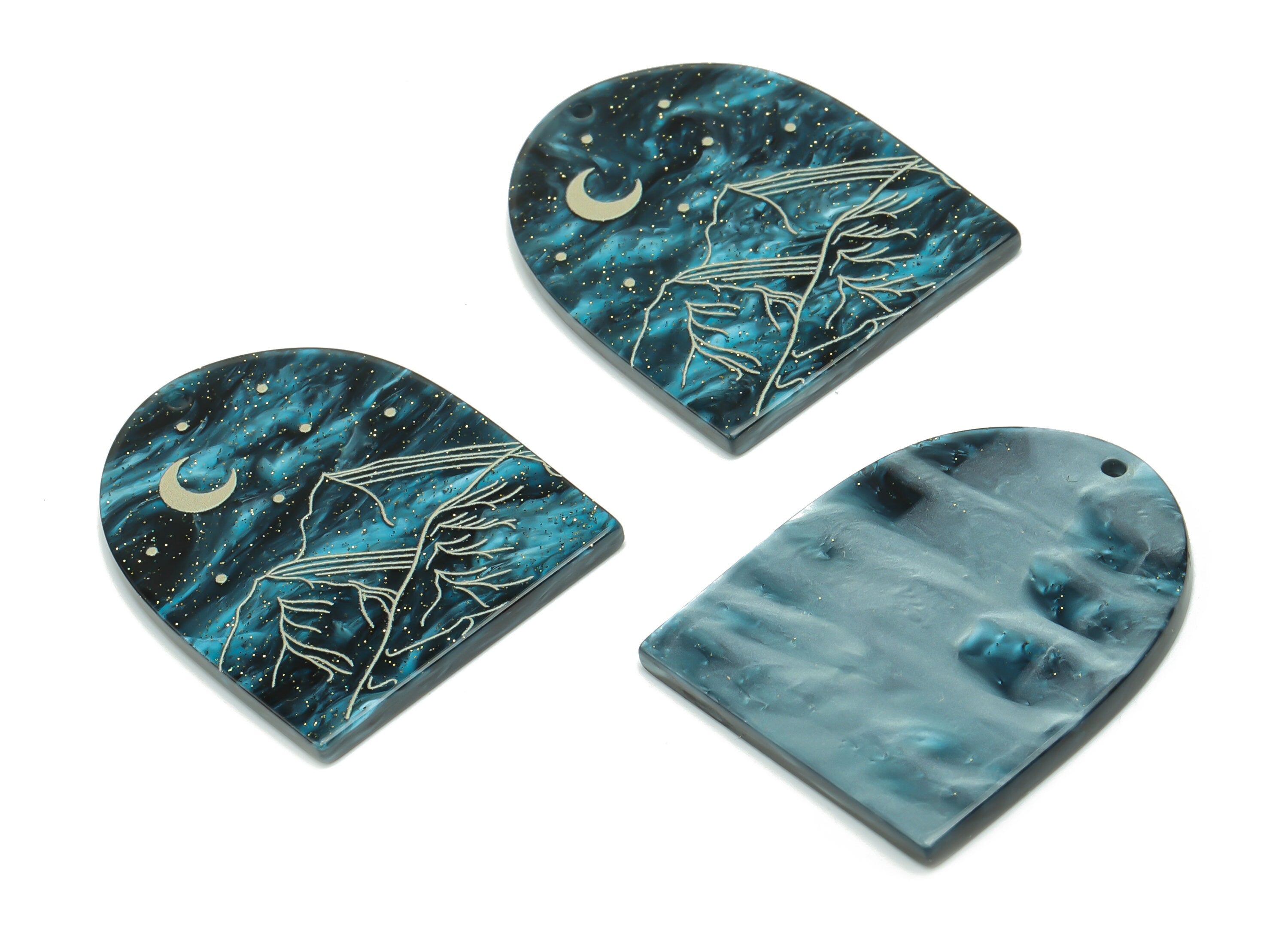 Acrylic Domed Moon Earring Charms - Acrylic Landscape D Mountain Pendant - 1001 Nights - Color Code: A811 - 37.71x30.77x2.8mm - AC2403-A811 - DOMEDBAZAAR