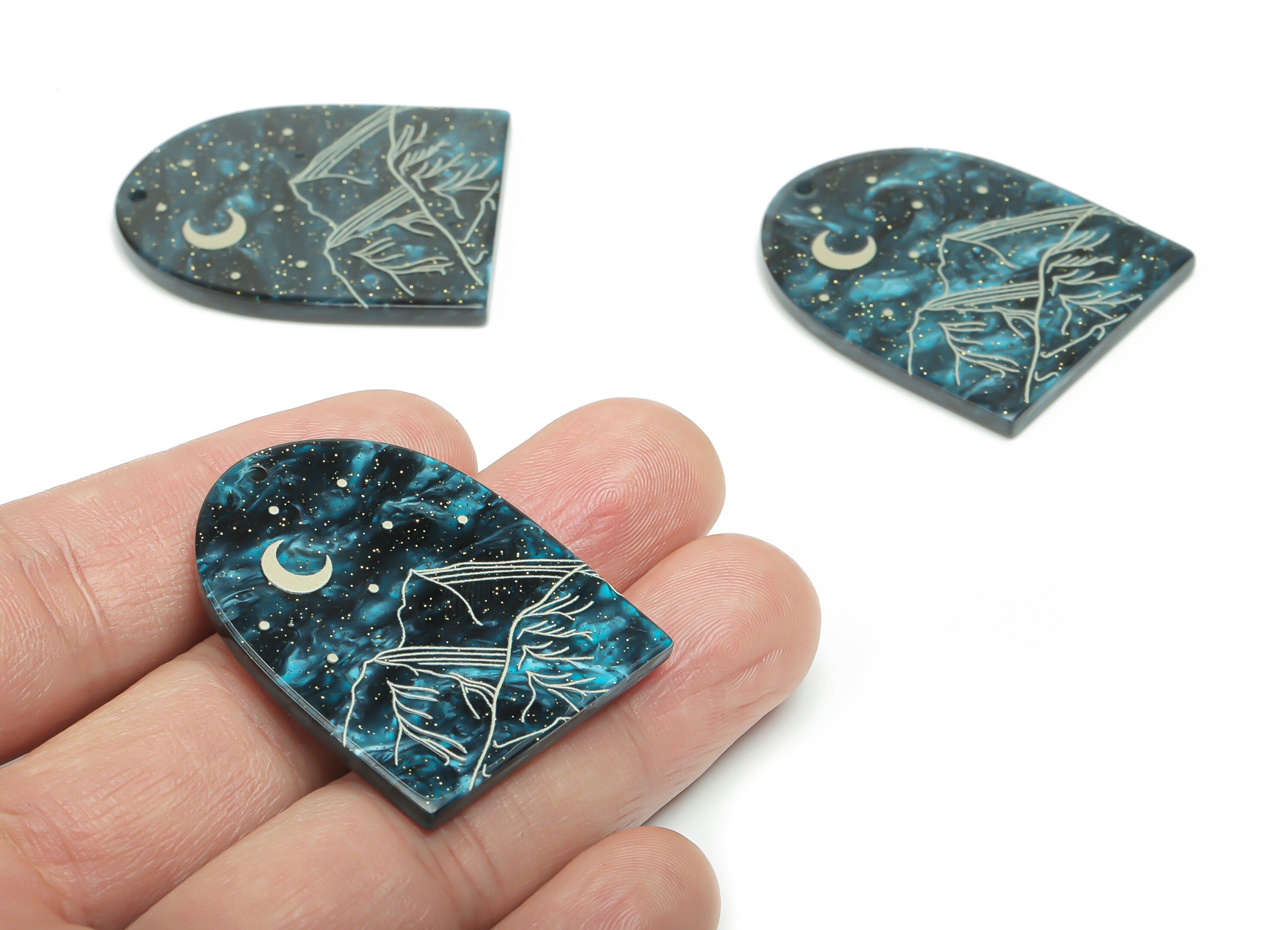 Acrylic Domed Moon Earring Charms - Acrylic Landscape D Mountain Pendant - 1001 Nights - Color Code: A811 - 37.71x30.77x2.8mm - AC2403-A811 - DOMEDBAZAAR