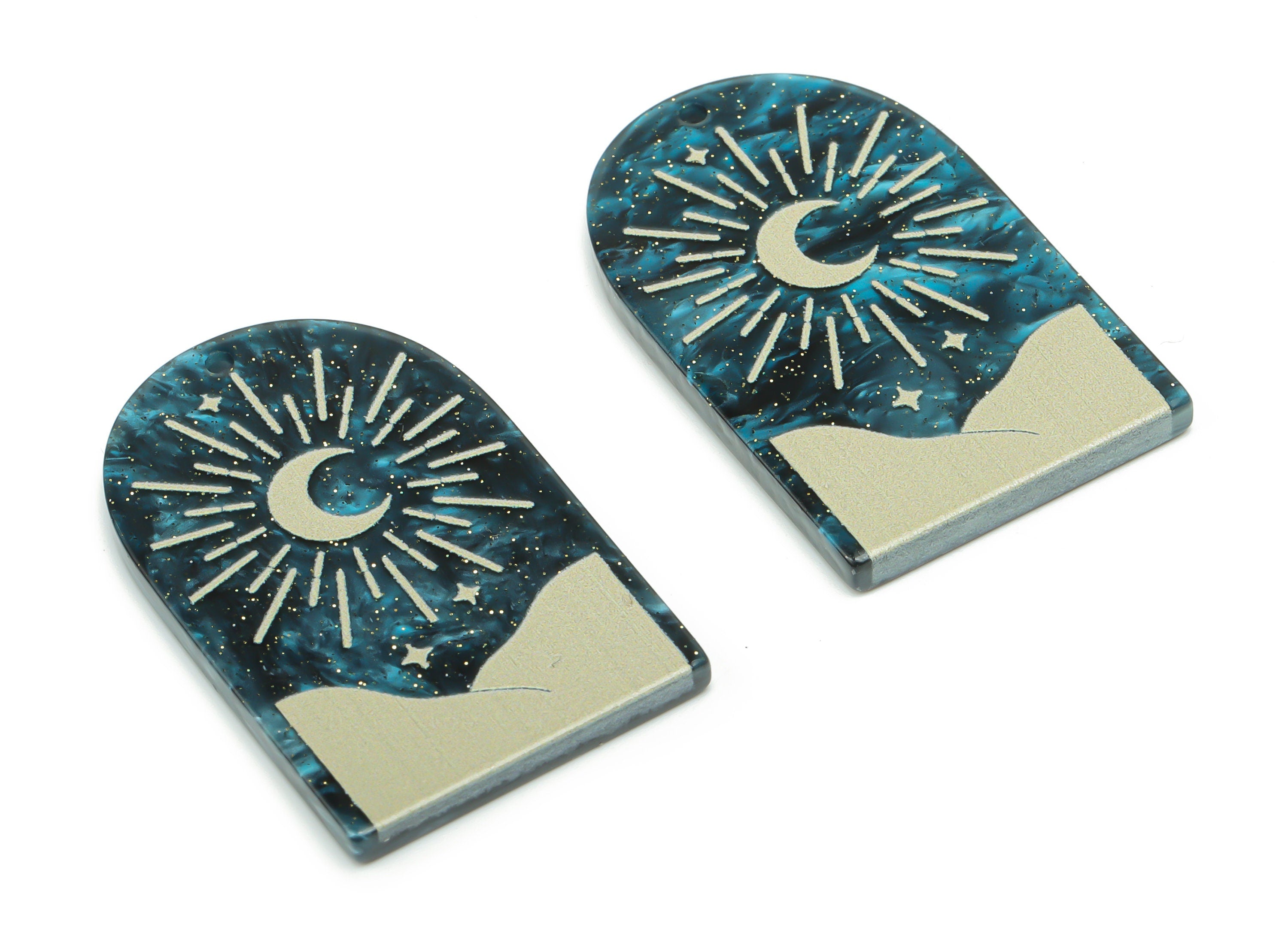 Acrylic Domed Planet Moon Star Earring Charms - Acrylic D Sun Mountain Crescent Pendant - Color Code: A811 - 37.84x23.56x2.7mm - AC2405-A811 - DOMEDBAZAAR