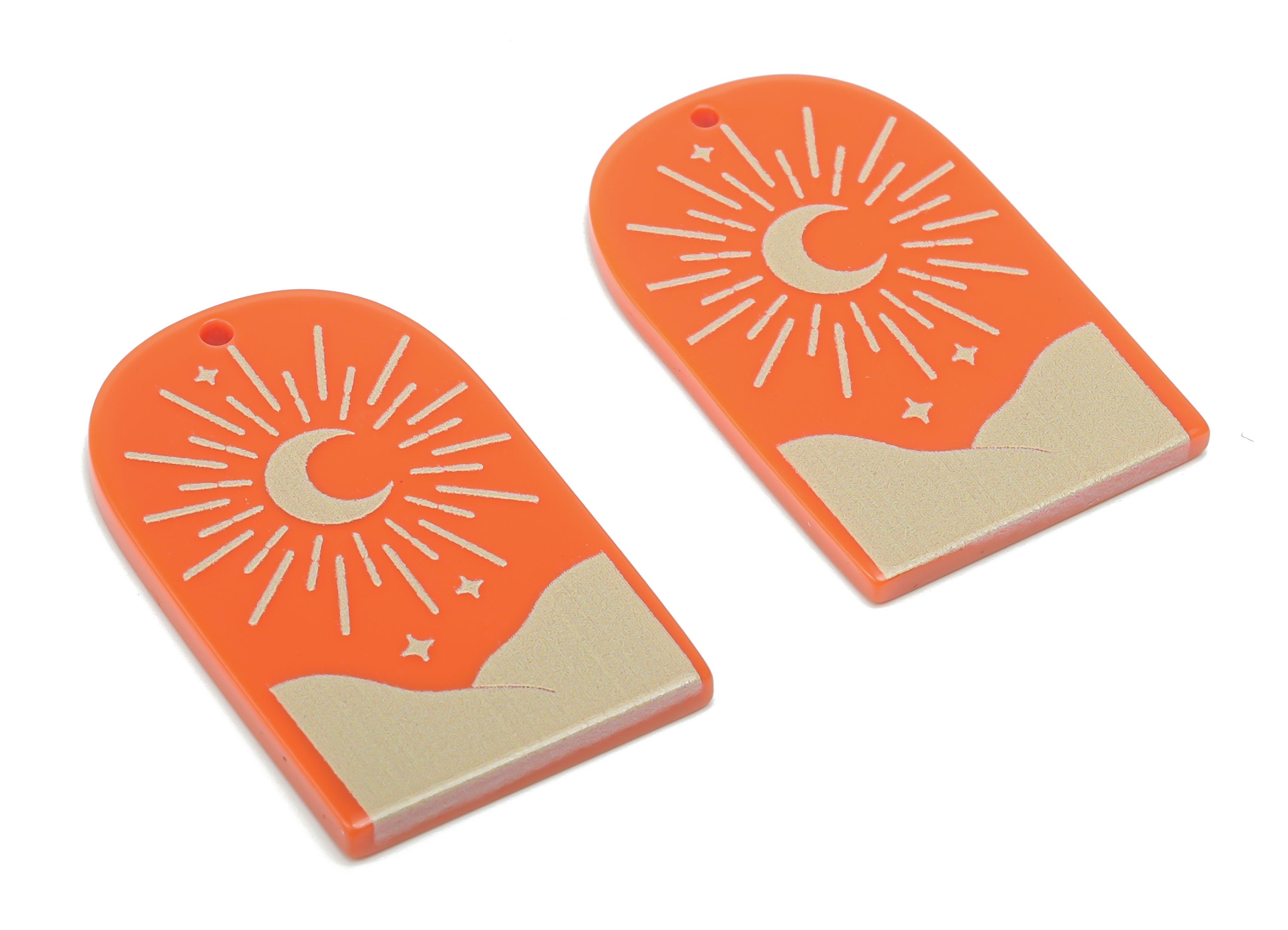 Acrylic Domed Planet Moon Star Earring Charms - Acrylic D Sun Mountain Crescent Pendant - Color Code: A808 - 37.68x23.54x2.4mm - AC2405-A808 - DOMEDBAZAAR