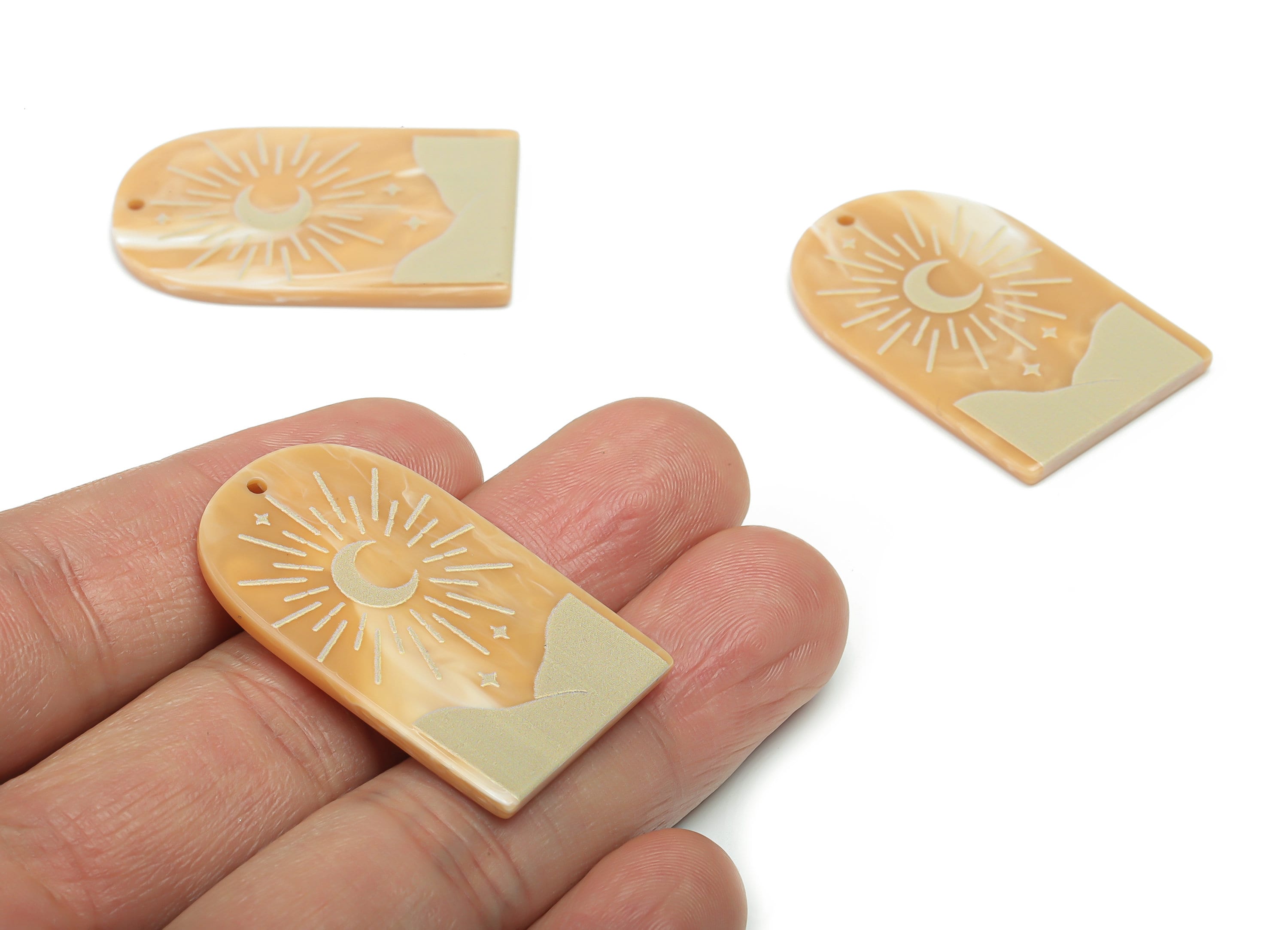 Acrylic Domed Planet Moon Star Earring Charms - Acrylic D Sun Mountain Crescent Pendant - Color Code: A809 - 37.82x23.53x2.4mm - AC2405-A809 - DOMEDBAZAAR