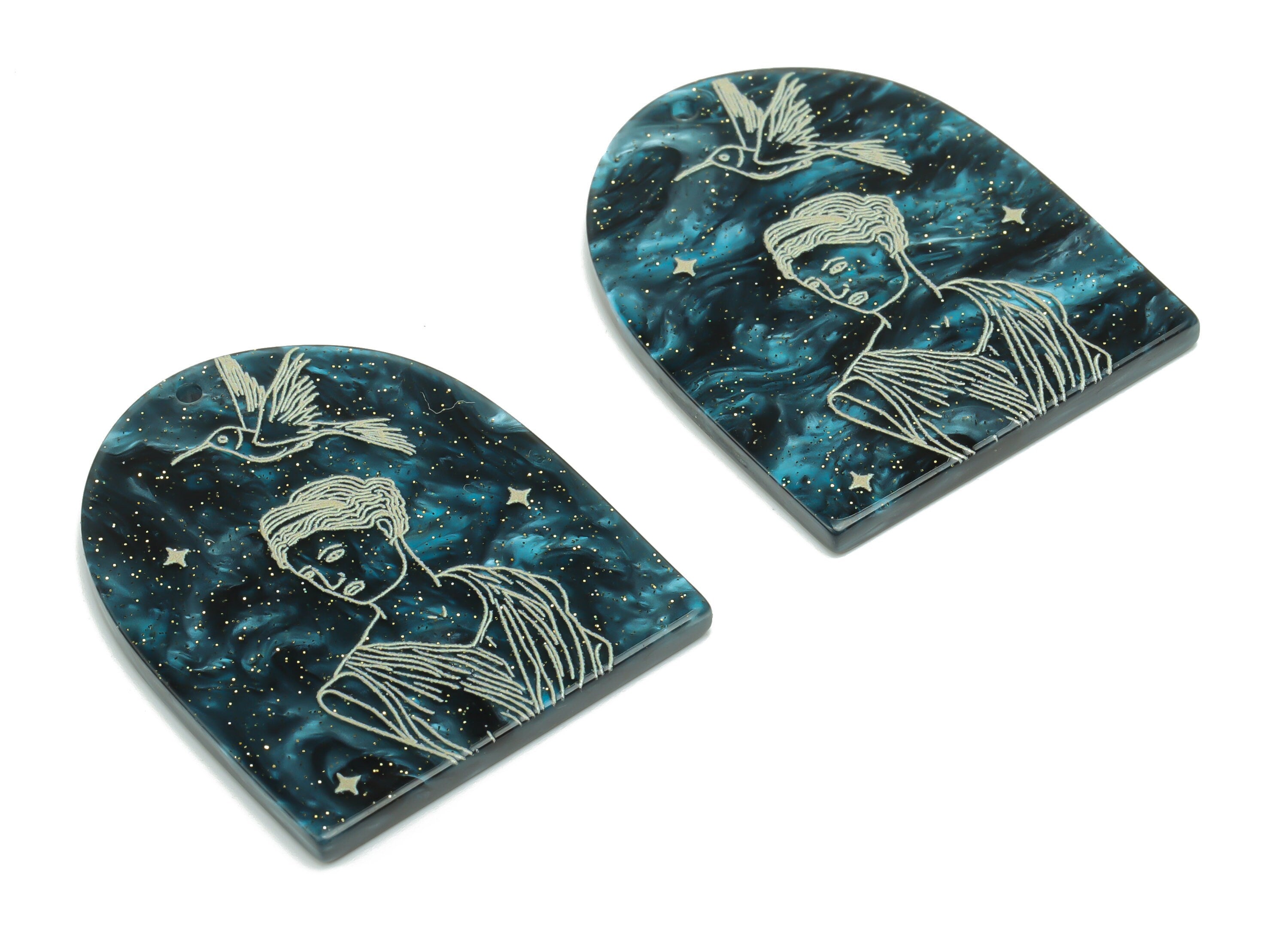 Acrylic Domed Bird Planet Earring Charms - Acrylic D Woman Star Pendant - 1001 Nights Charm - Color Code: A811 - 37.8x30.8x2.8mm AC2401-A811 - DOMEDBAZAAR