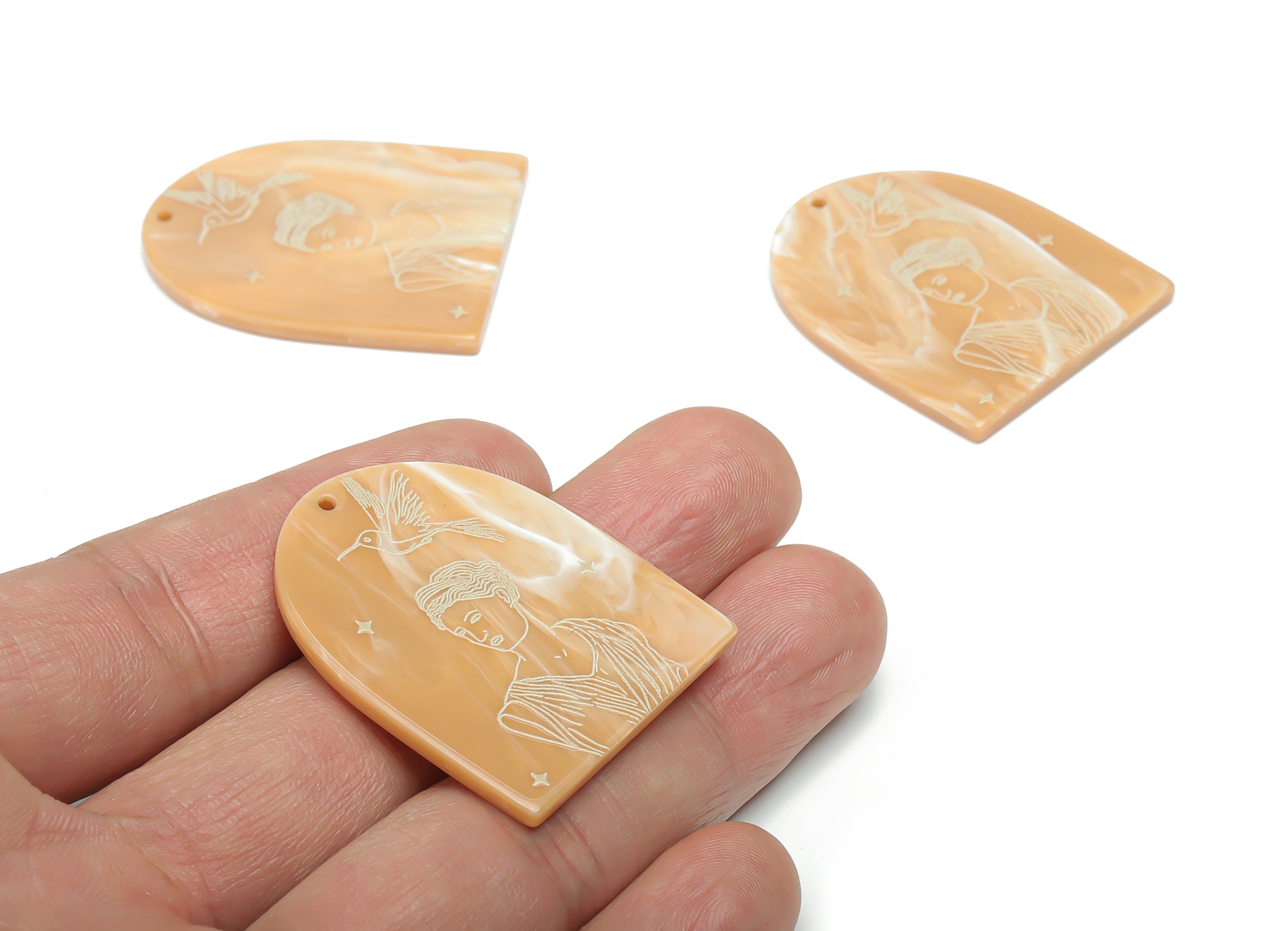 Acrylic Domed Bird Planet Earring Charms - Acrylic D Woman Star Pendant - Jewelry Supplies - Color Code: A809 - 37.7x30.8x2.4mm -AC2401-A809 - DOMEDBAZAAR