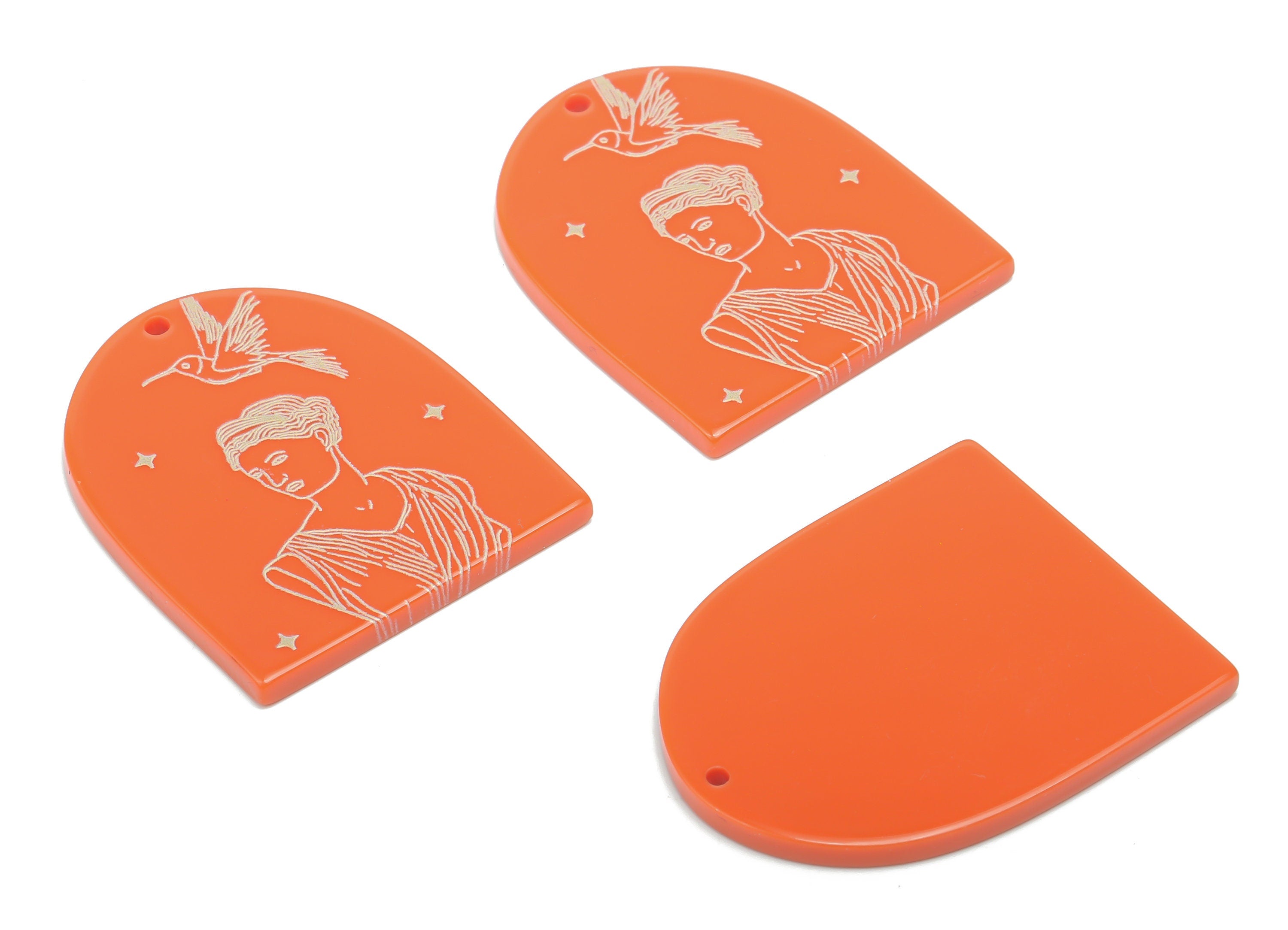 Acrylic Domed Bird Planet Earring Charms - Acrylic D Woman Star Pendant - Jewelry Supplies - Color Code: A808 - 37.8x30.7x2.5mm -AC2401-A808 - DOMEDBAZAAR