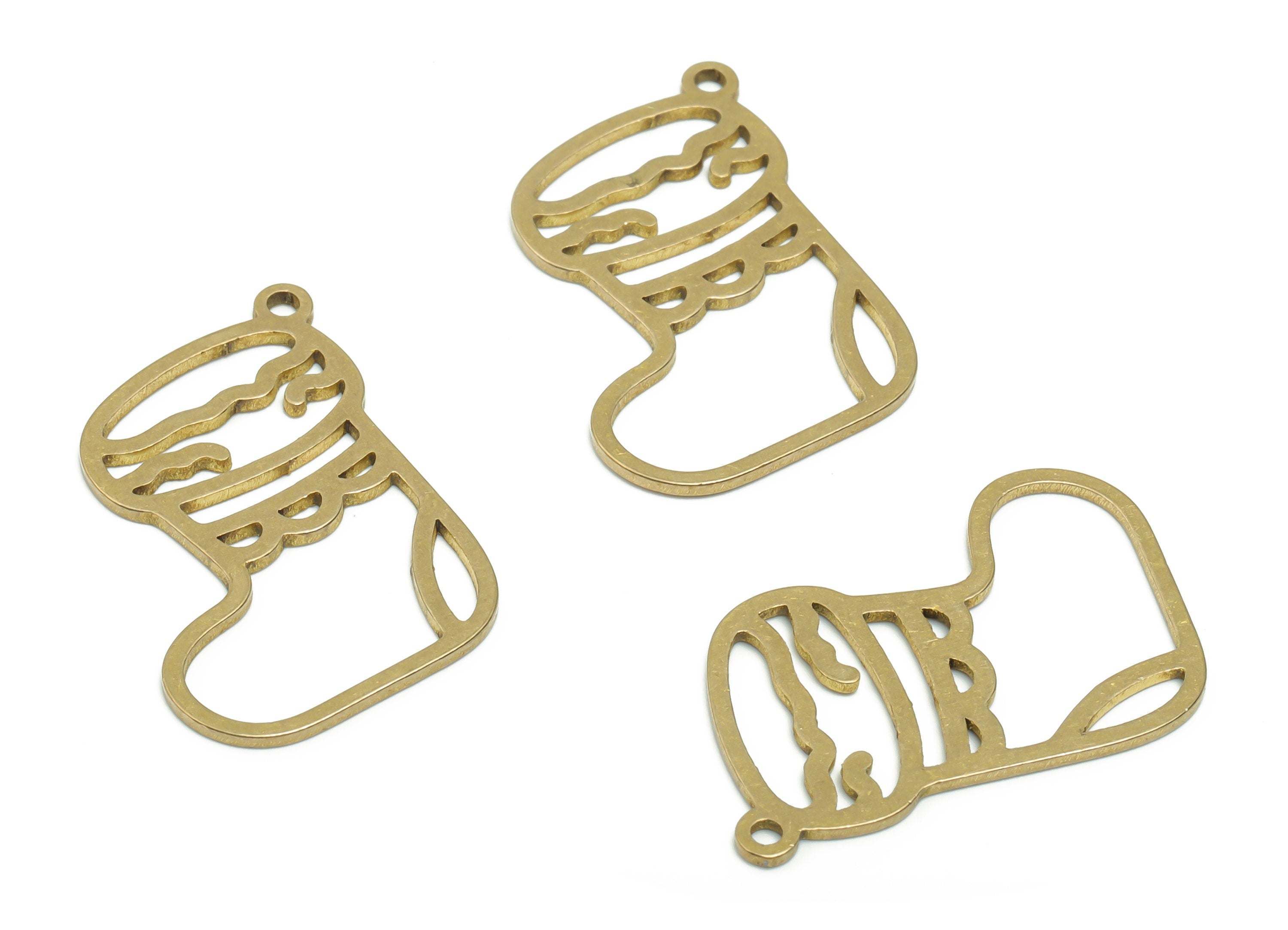 Brass Christmas Boots Earring Charms - Raw Brass Boots Pendant - DIY Jewelry Making Supplies - 26.99x17.87x0.86mm - PPZ0106 - DOMEDBAZAAR