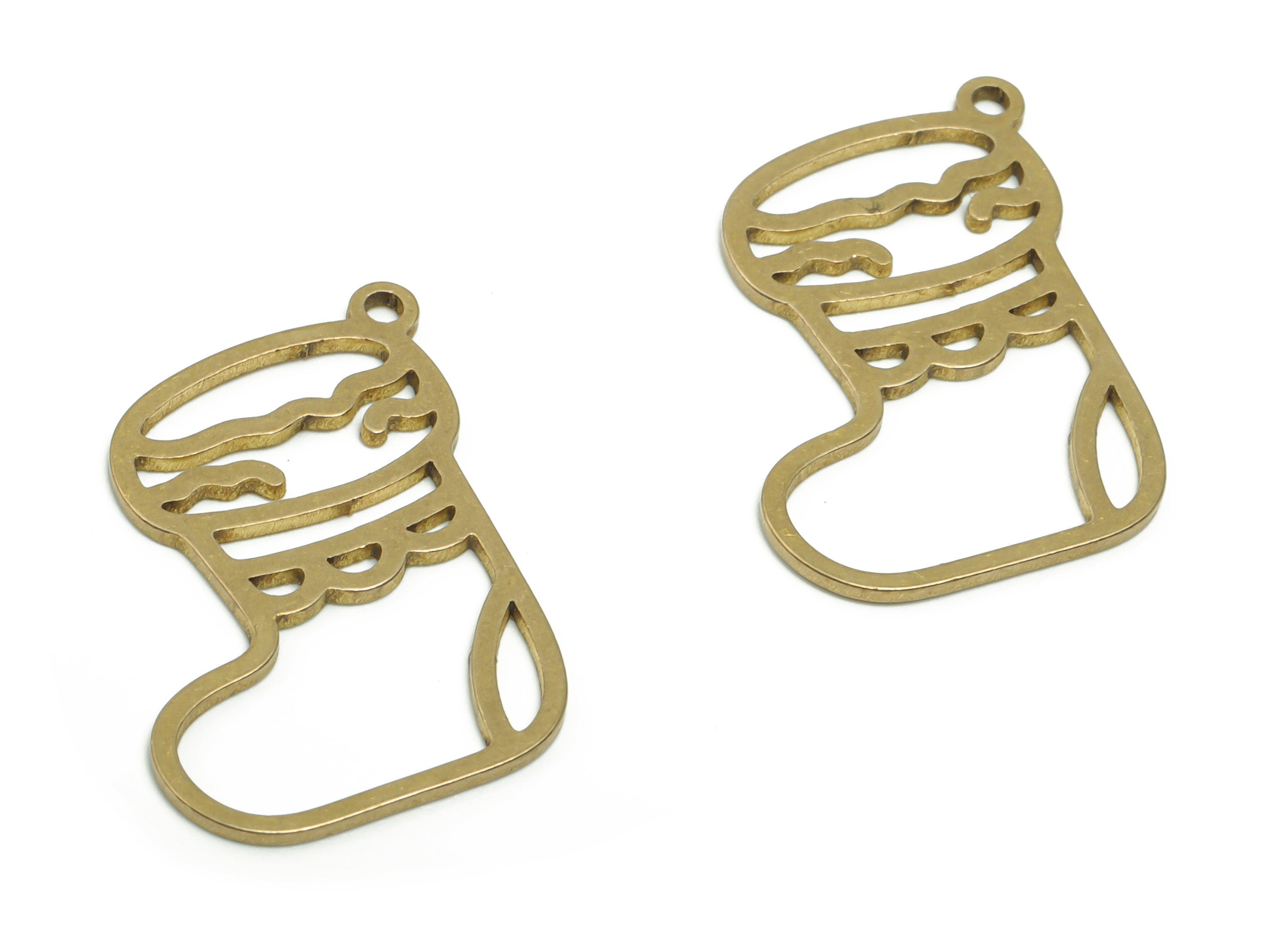 Brass Christmas Boots Earring Charms - Raw Brass Boots Pendant - DIY Jewelry Making Supplies - 26.99x17.87x0.86mm - PPZ0106 - DOMEDBAZAAR