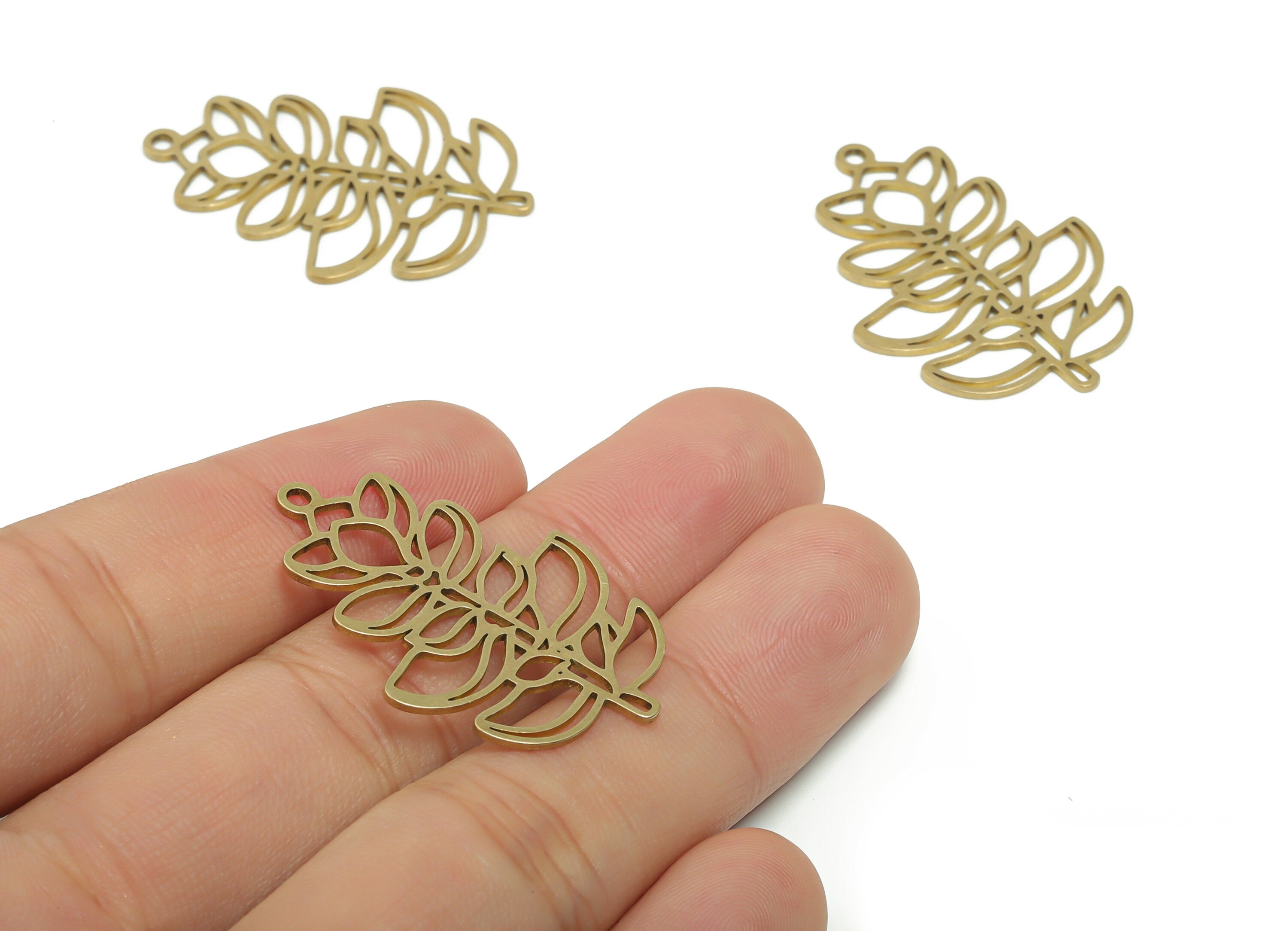 Brass Flower Leafs Earring Charms - Raw Brass Flower Leafs Pendant - DIY Jewelry Making Supplies - 35.77x24.89x0.76mm - PPA0897 - DOMEDBAZAAR