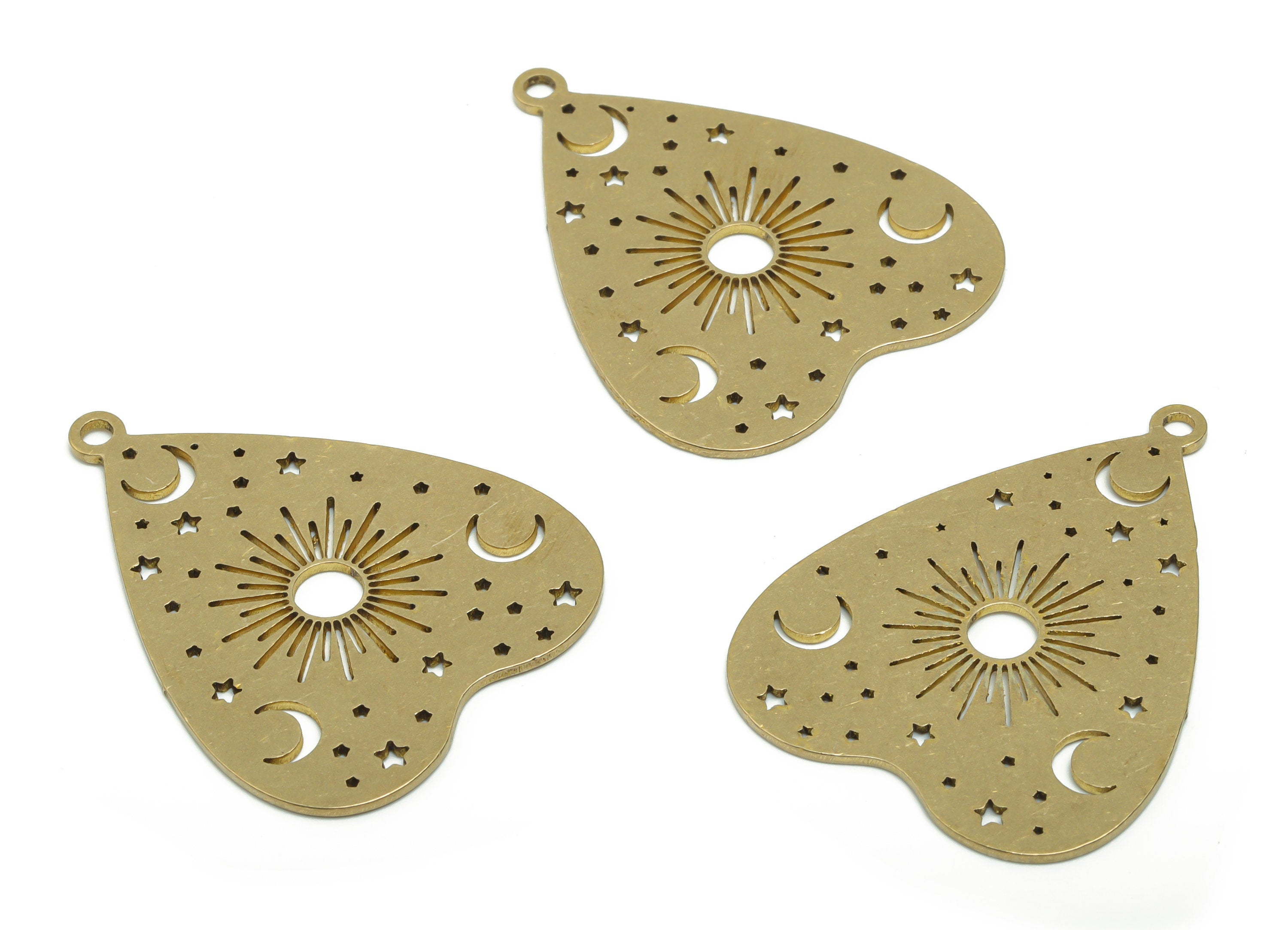 Brass Heart Sun Earring Connector - Raw Brass Moon Star Charms and Pendant - Jewelry Making Supplies - 37.75x29.39x0.86mm - PPZ0097 - DOMEDBAZAAR