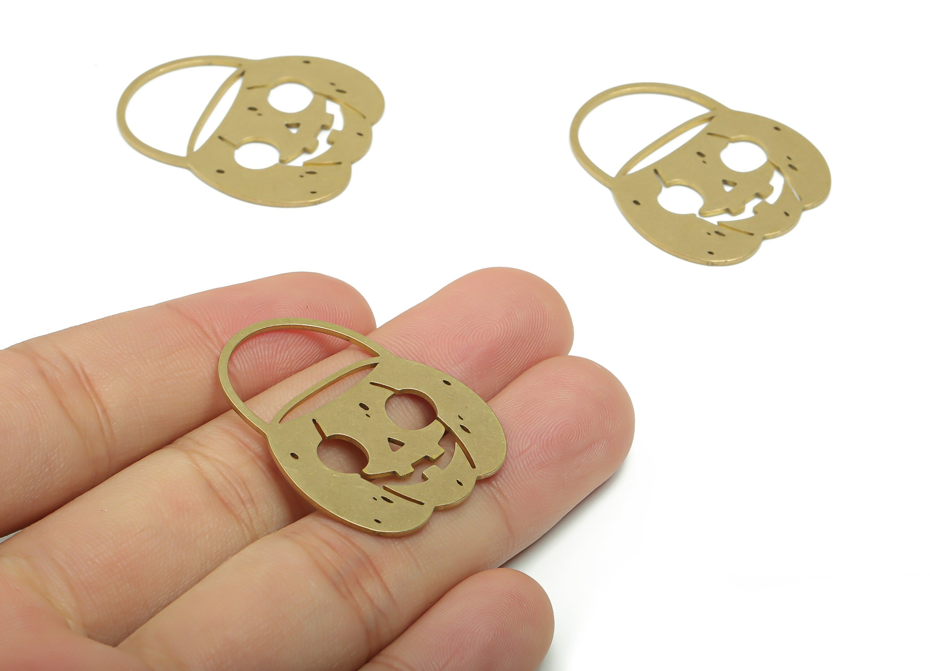 Brass Pumpkin Grimace Earring Charms - Raw Brass Smiley Face Pendant - Jewelry Making Supplies - 34.59x28.13x0.85mm - PPZ0058 - DOMEDBAZAAR