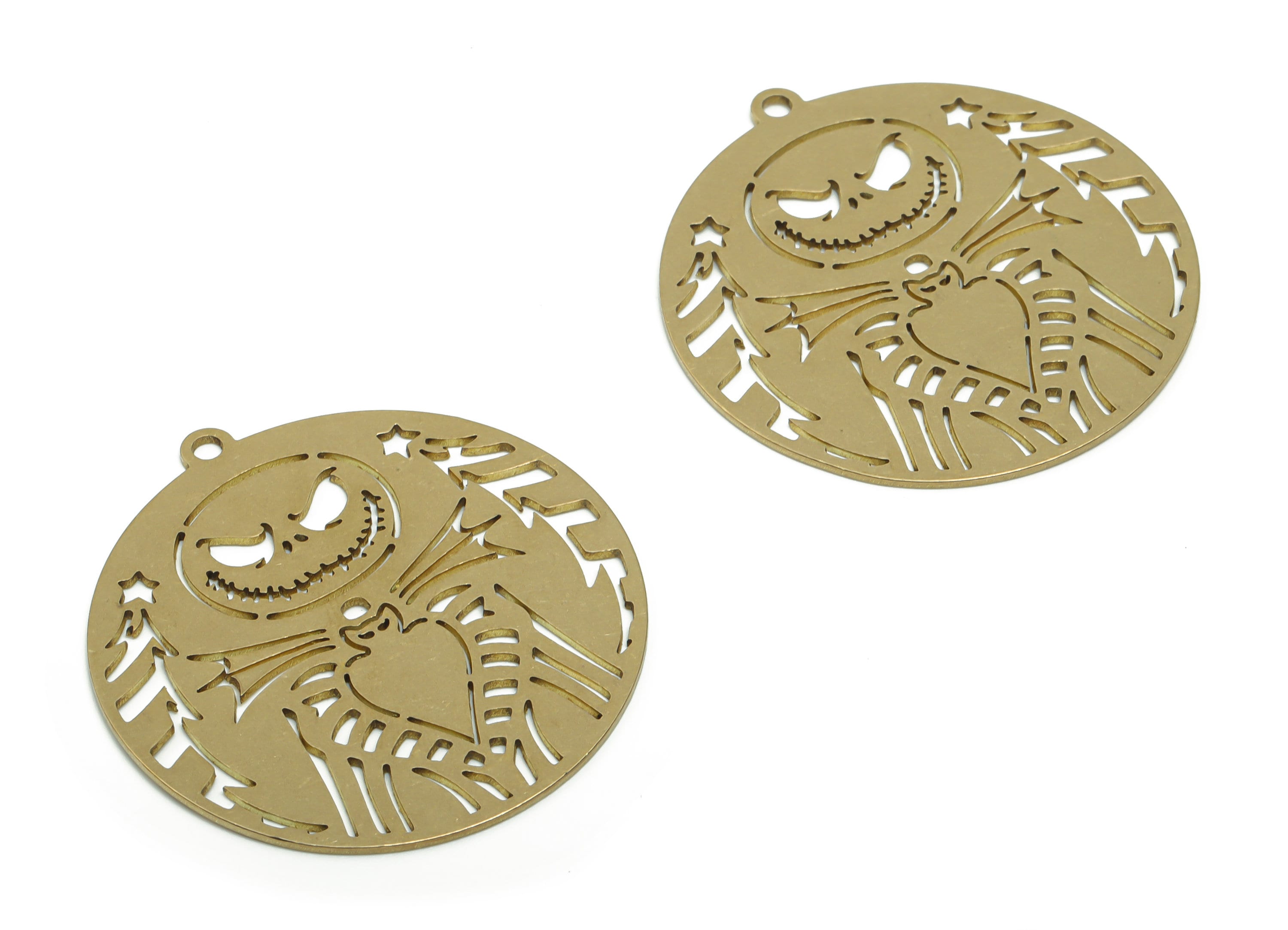 Brass Round Demon Bat Star Earring Charms - Raw Brass Demon Bat Star Circle Pendant - Jewelry Making Supplies - 40.32x37.81x0.75mm - PPA0112 - DOMEDBAZAAR