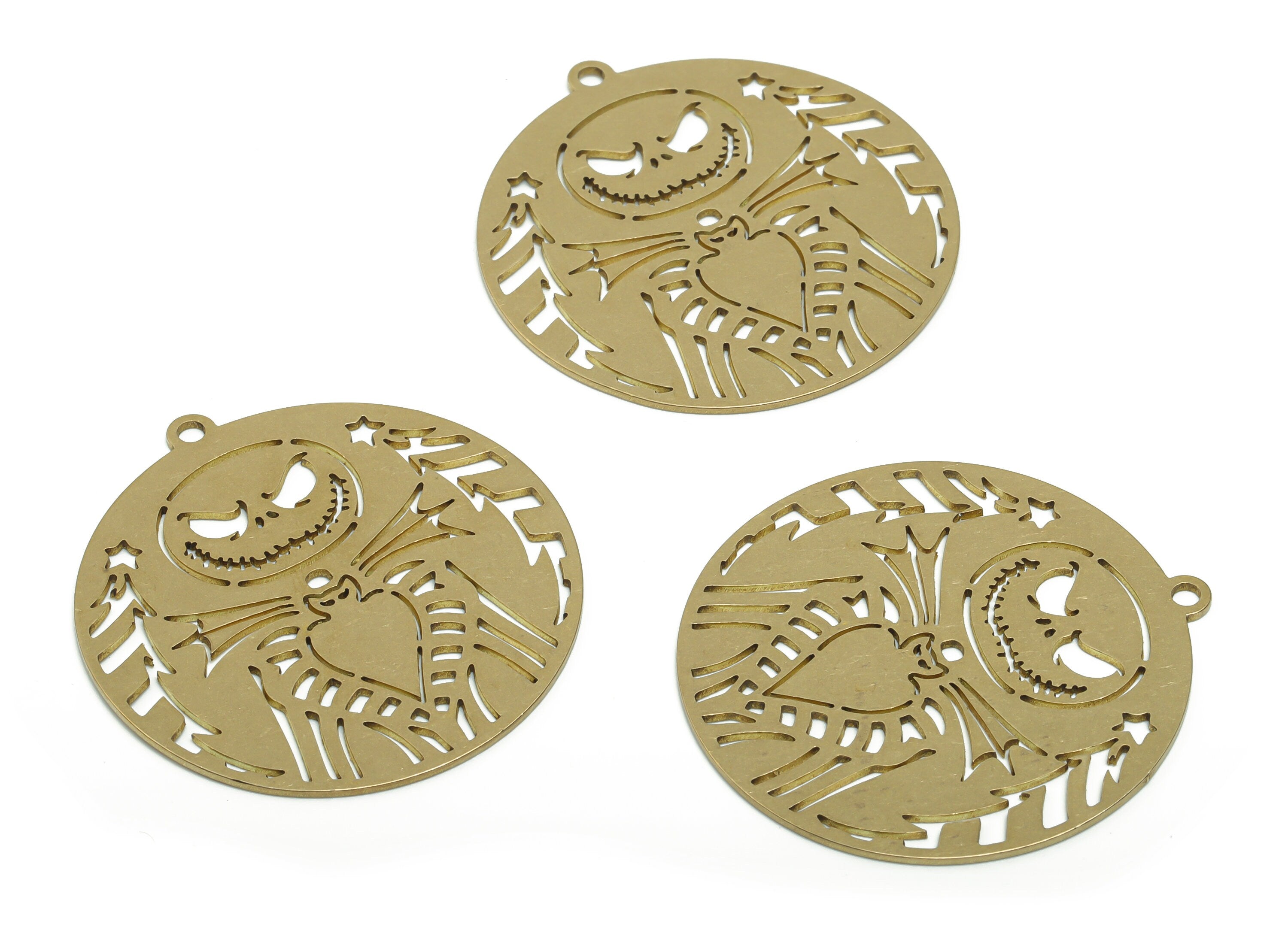 Brass Round Demon Bat Star Earring Charms - Raw Brass Demon Bat Star Circle Pendant - Jewelry Making Supplies - 40.32x37.81x0.75mm - PPA0112 - DOMEDBAZAAR